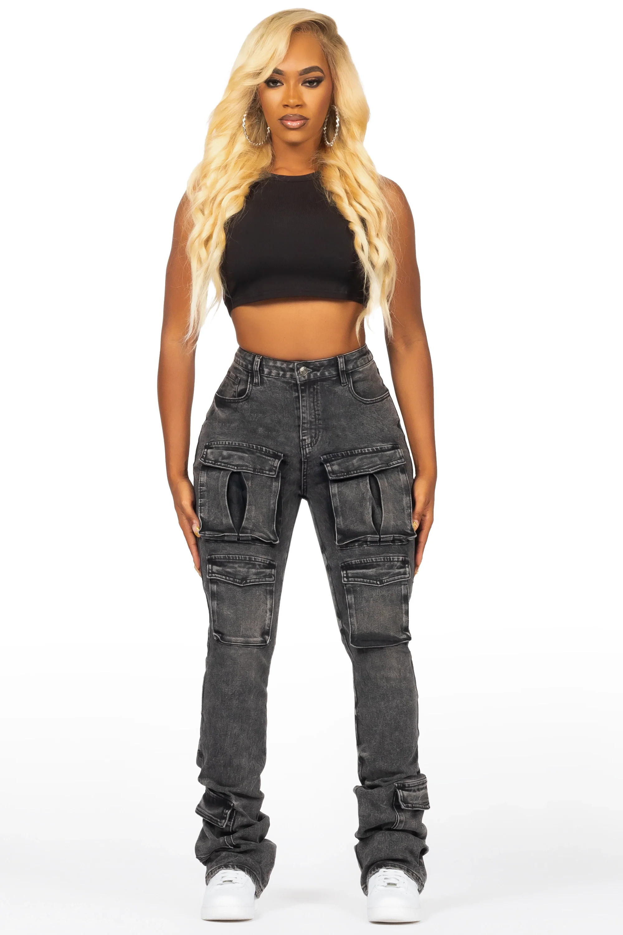 Angella Black Wash Cargo Super Stacked Jean - Image 3
