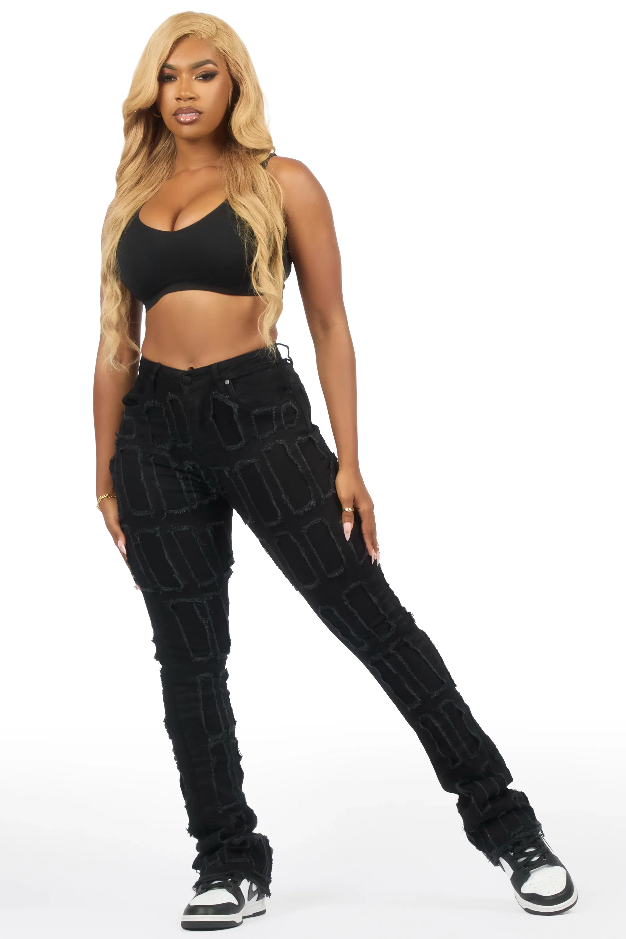 Taquila Black Stacked Flare Jean - Image 2