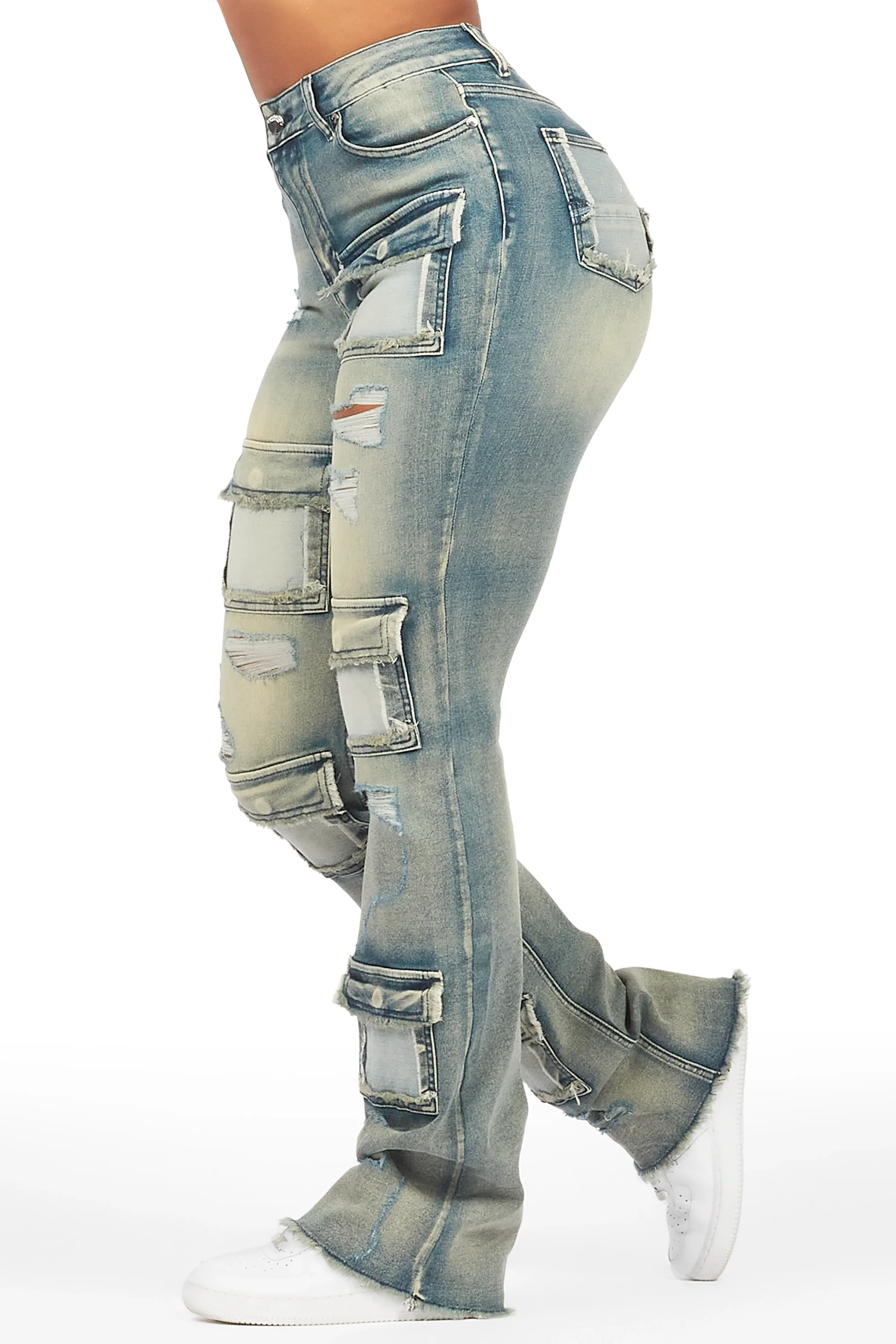 Mashawi Tinted Dark Wash Stacked Flare Jean - Image 2