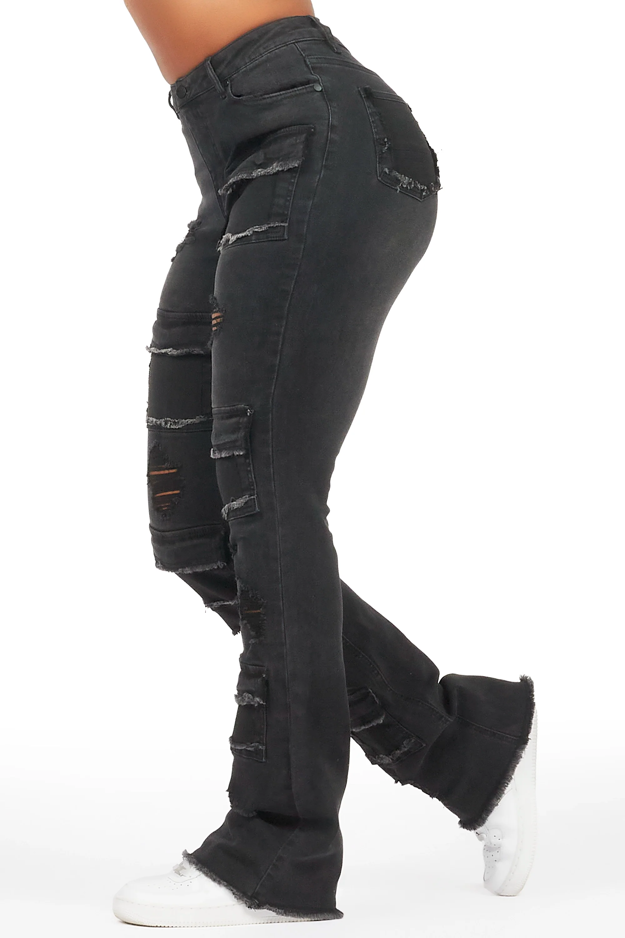 Antione Black Stacked Flare Jean - Image 2