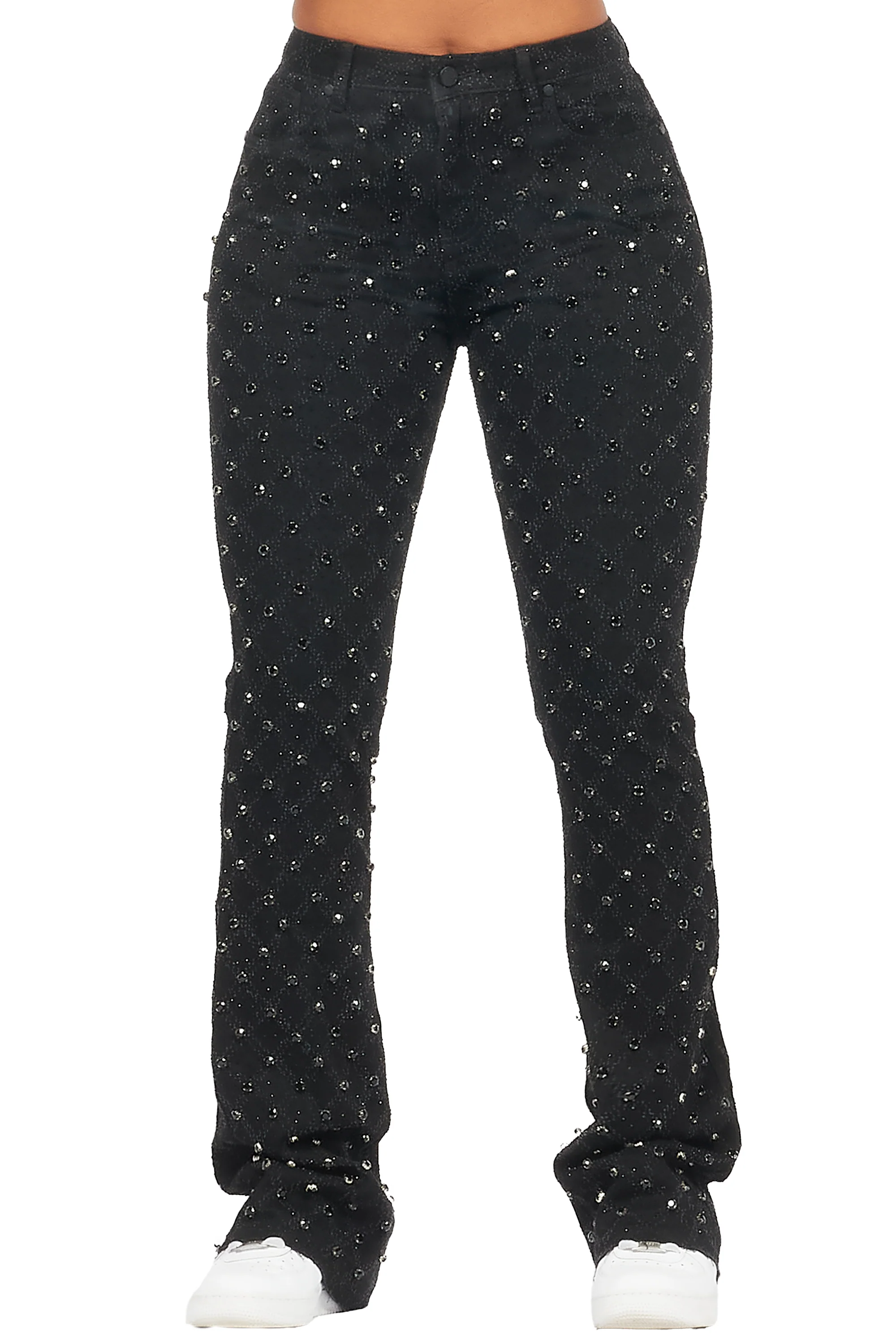 Sareka Black Rhinestone Stacked Flare Jean - Image 8