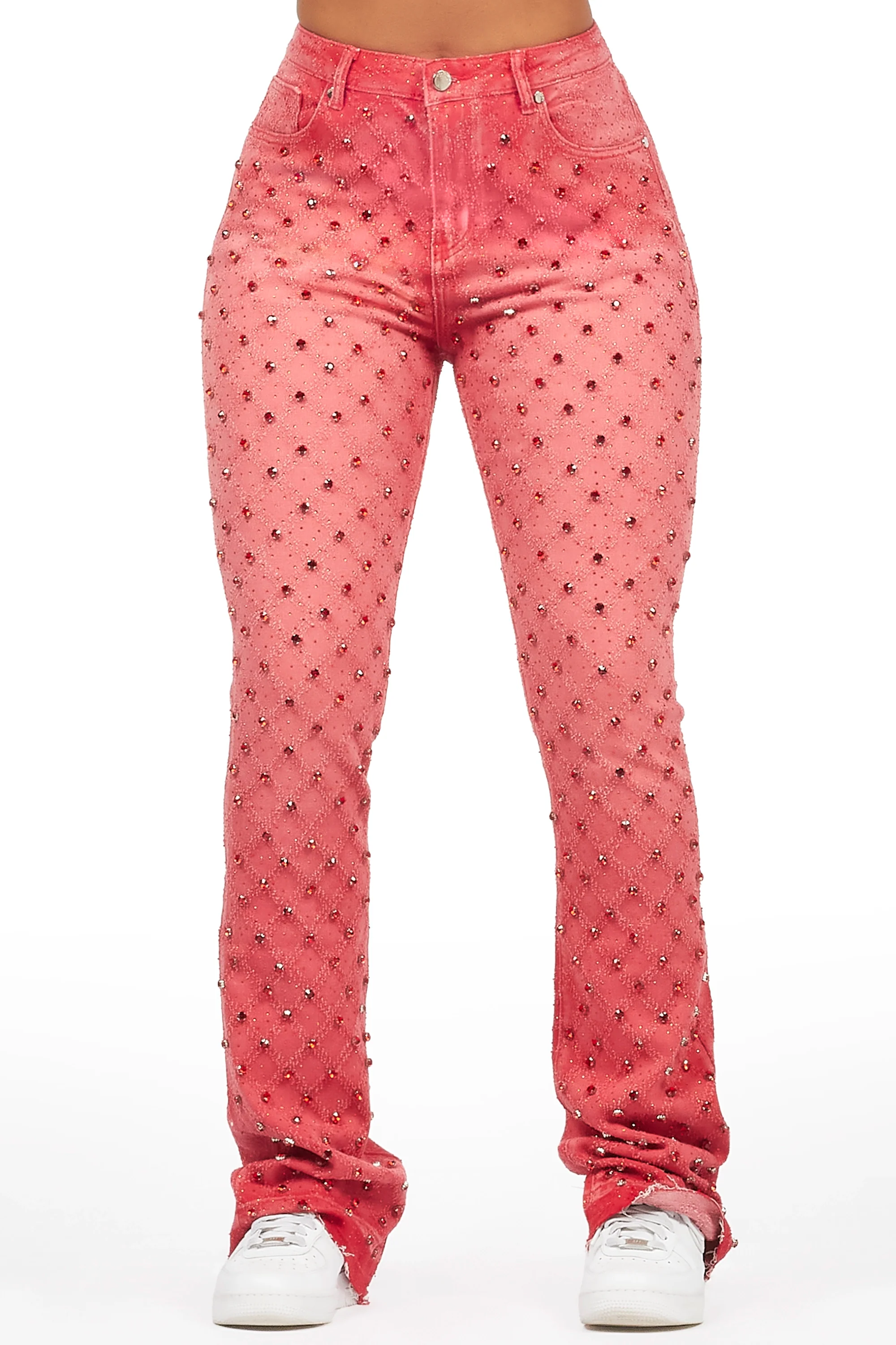 Sareka Red Rhinestone Stacked Flare Jean - Image 2