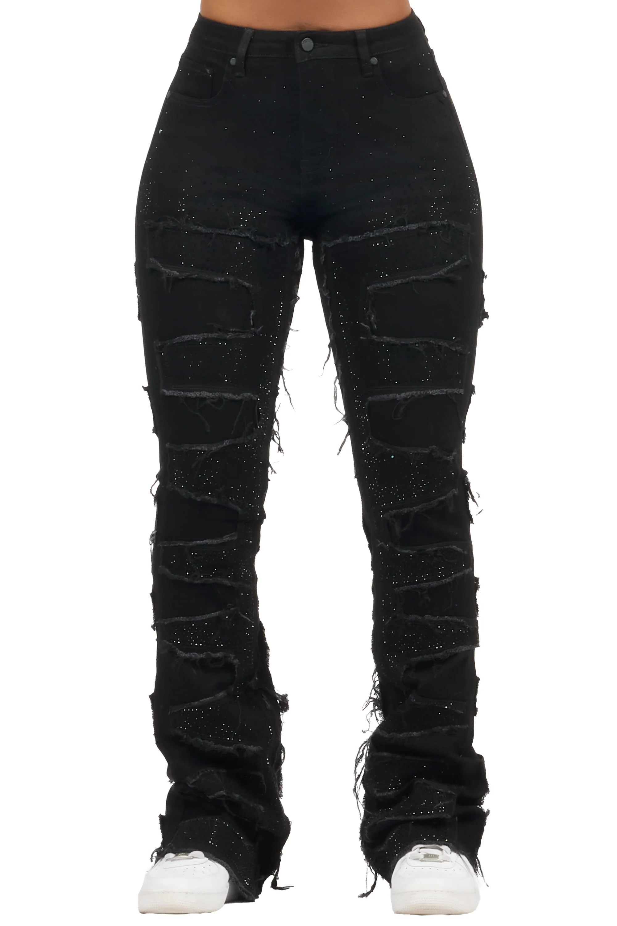 Zariyah Black Rhinestone Stacked Flare Jean - Image 12
