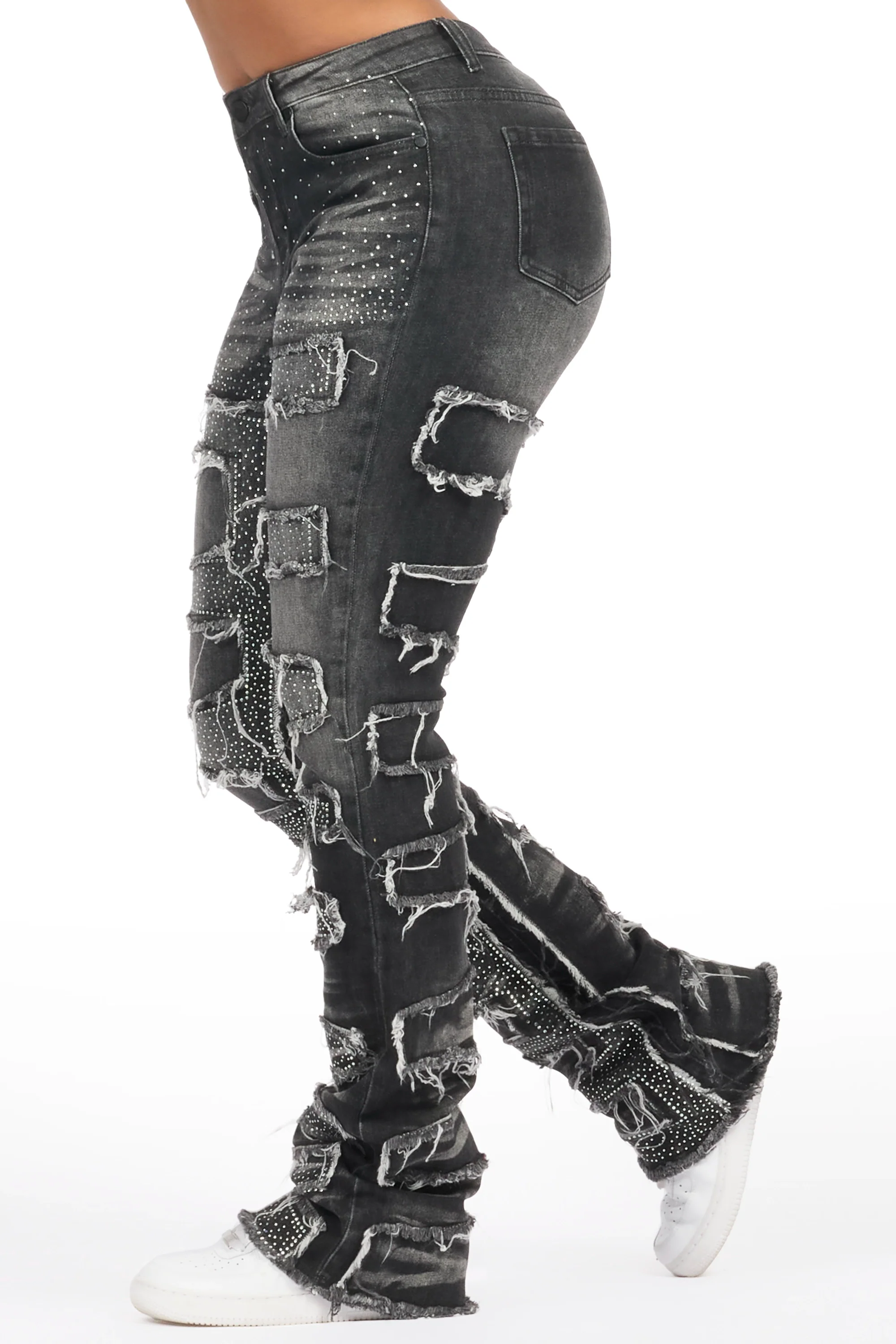 Zariyah Grey Wash Rhinestone Stacked Flare Jean - Image 3