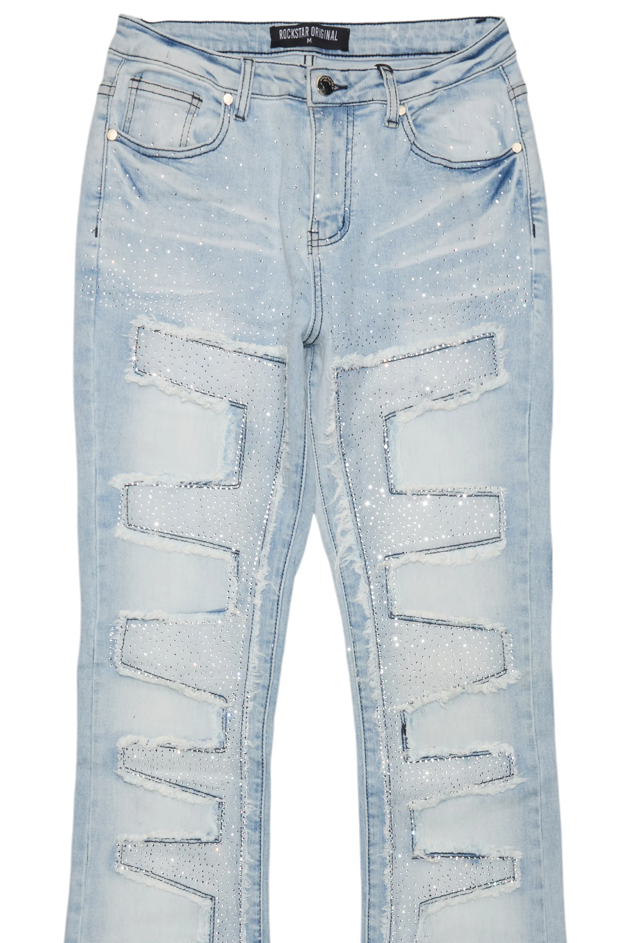 Zariyah Rhinestone Light Wash Stacked Flare Jean - Image 11