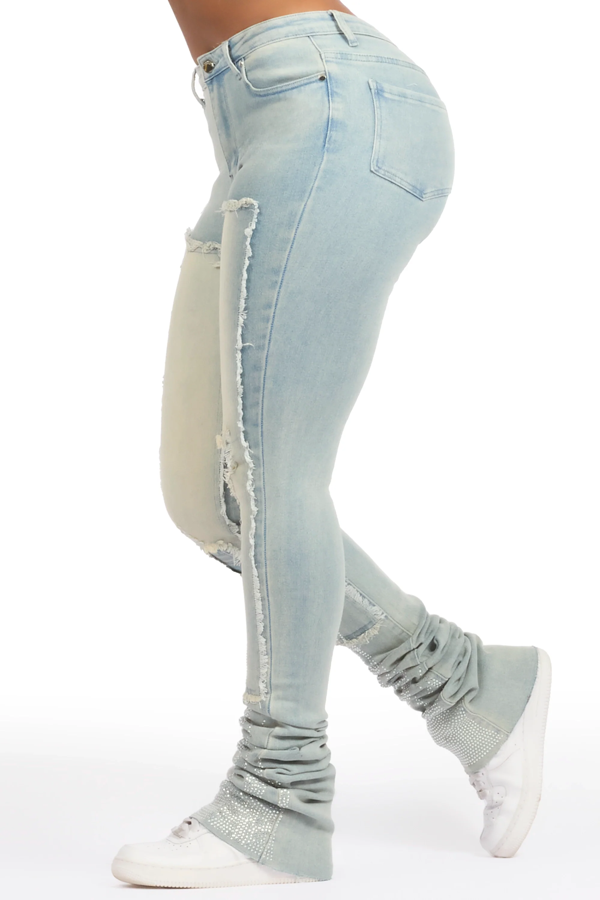 Karime Light Wash Rhinestone Stacked Jean - Image 3