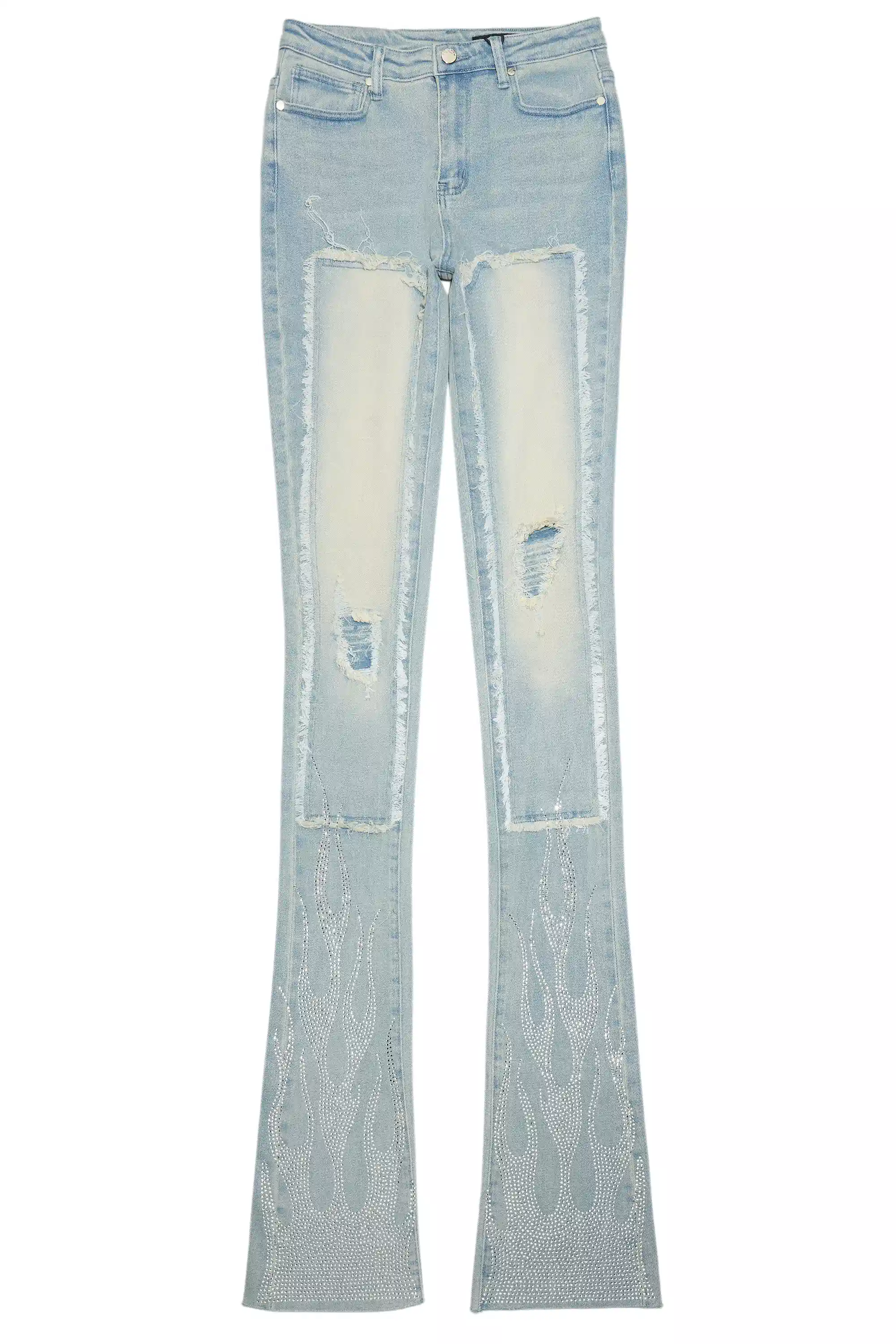 Karime Light Wash Rhinestone Stacked Jean - Image 4