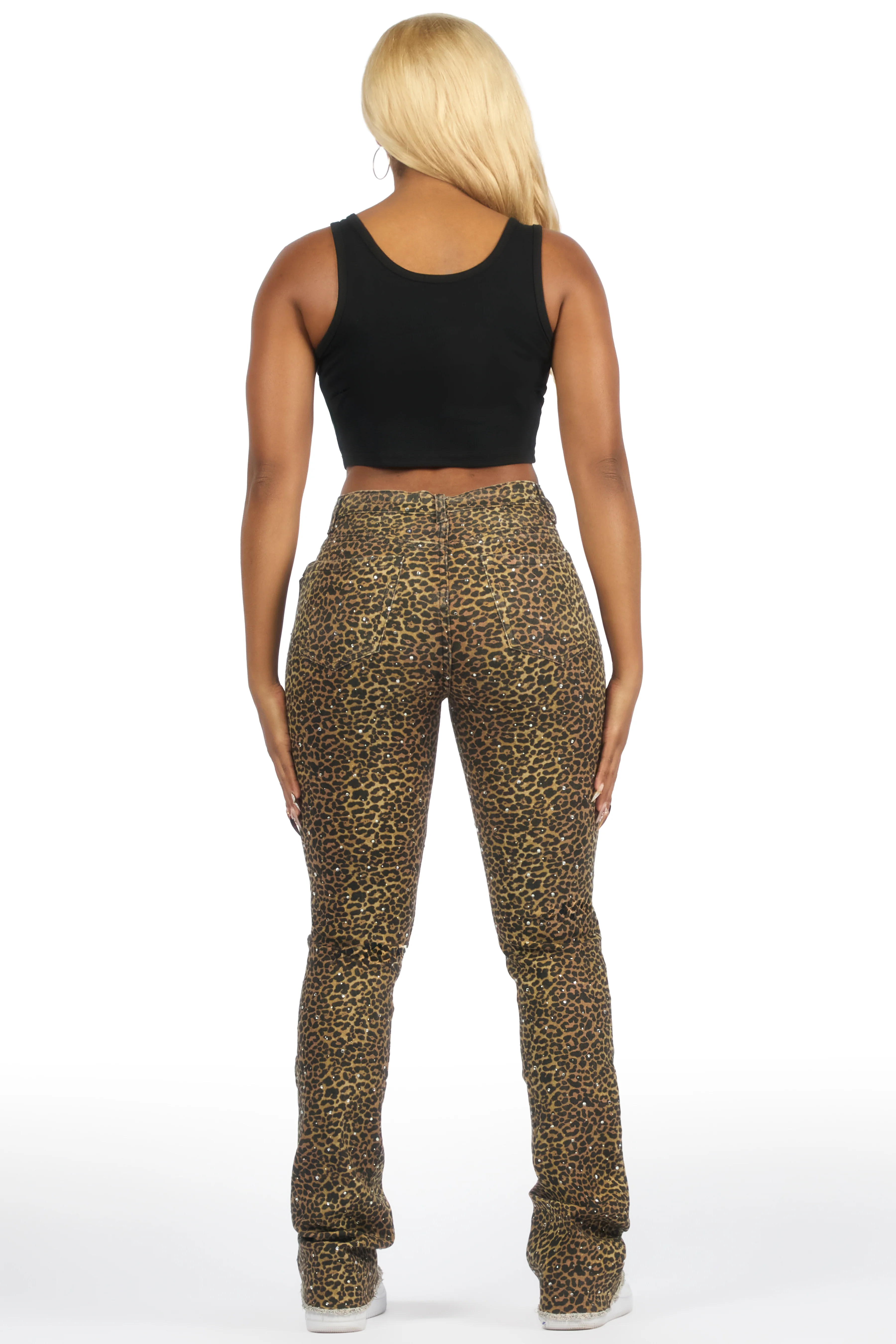 Kelle Cheetah Rhinestone Stacked Jean - Image 6