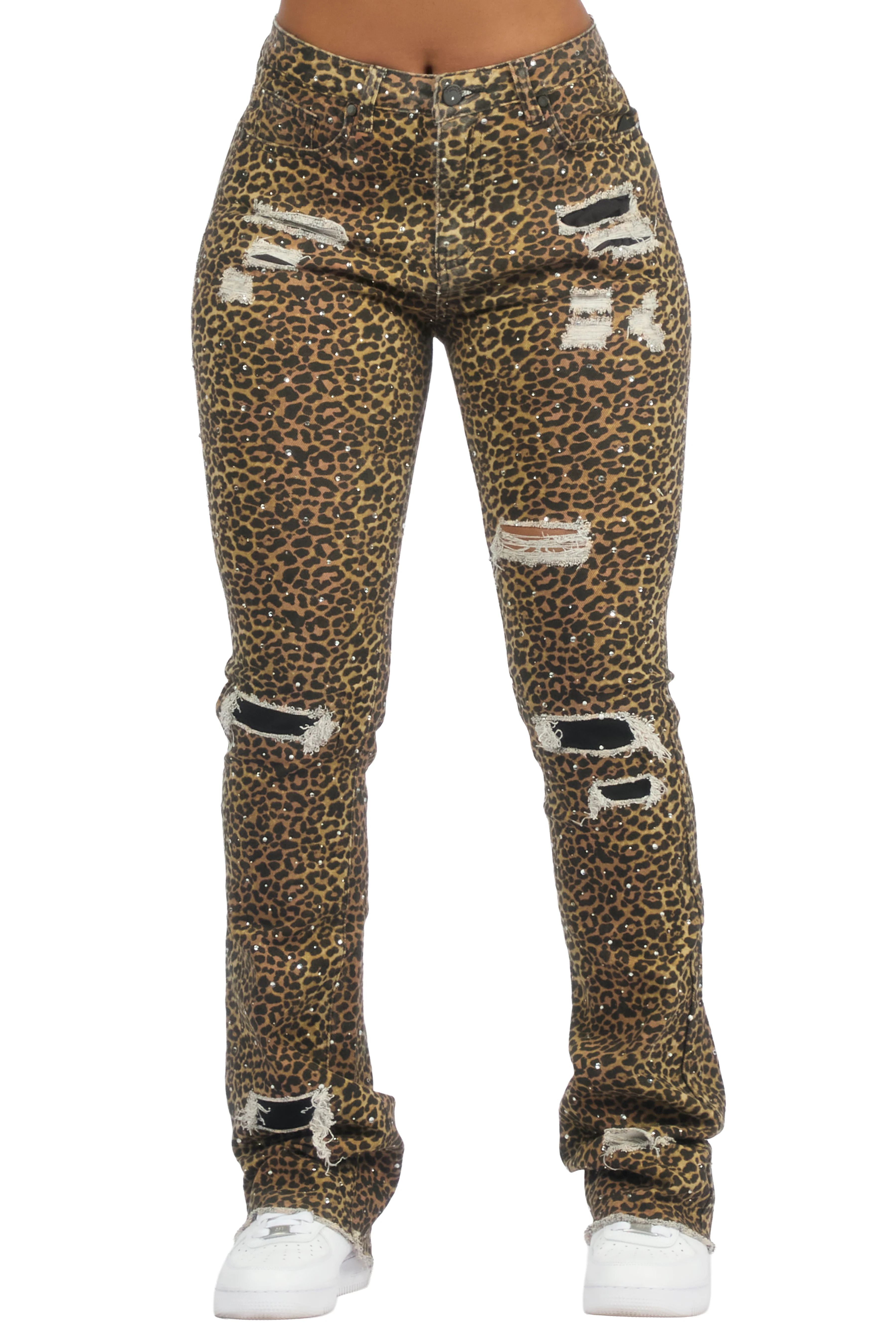 Kelle Cheetah Rhinestone Stacked Jean - Image 7