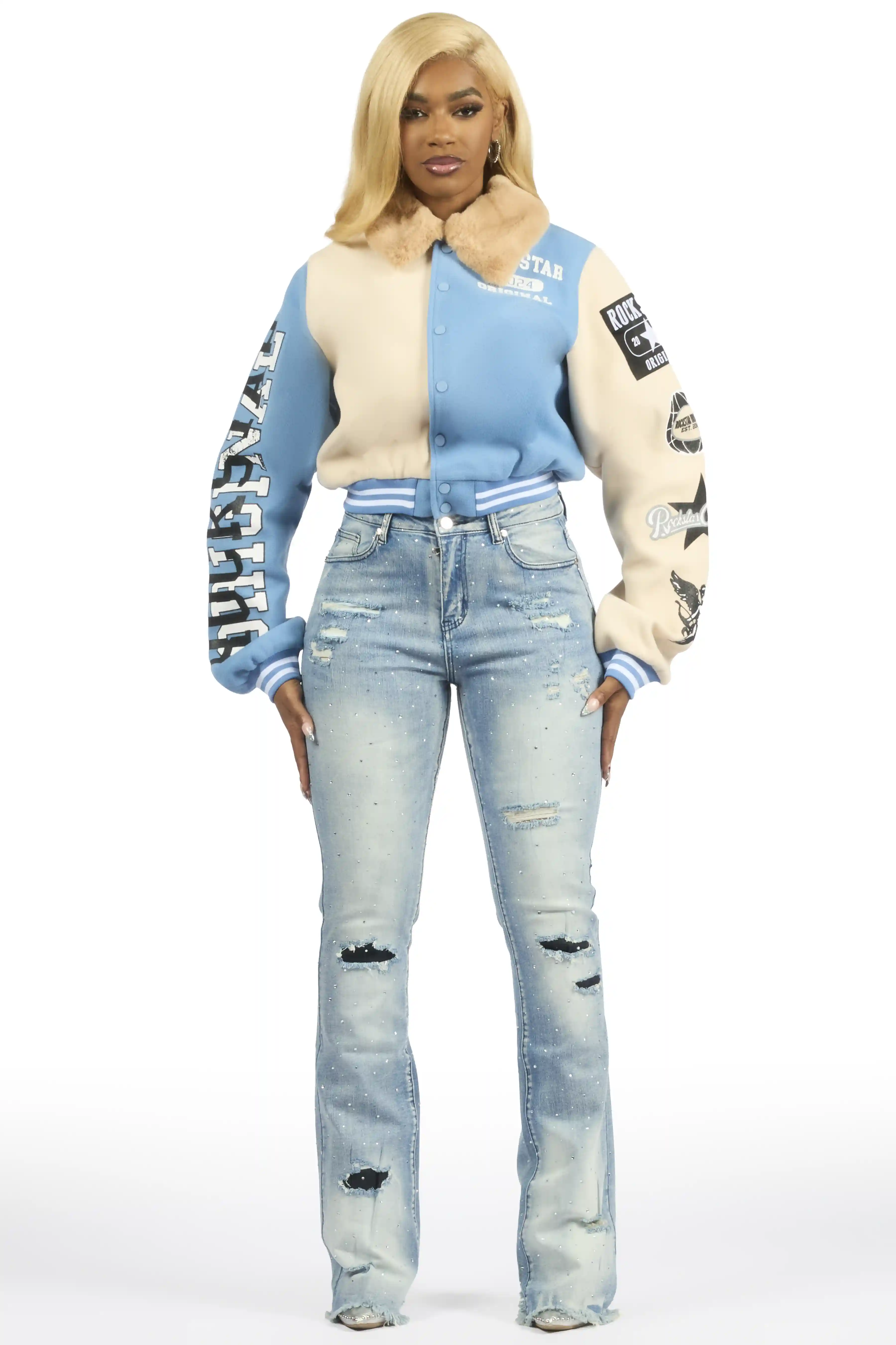 Kelle Med. Wash Rhinestone Stacked Jean - Image 4