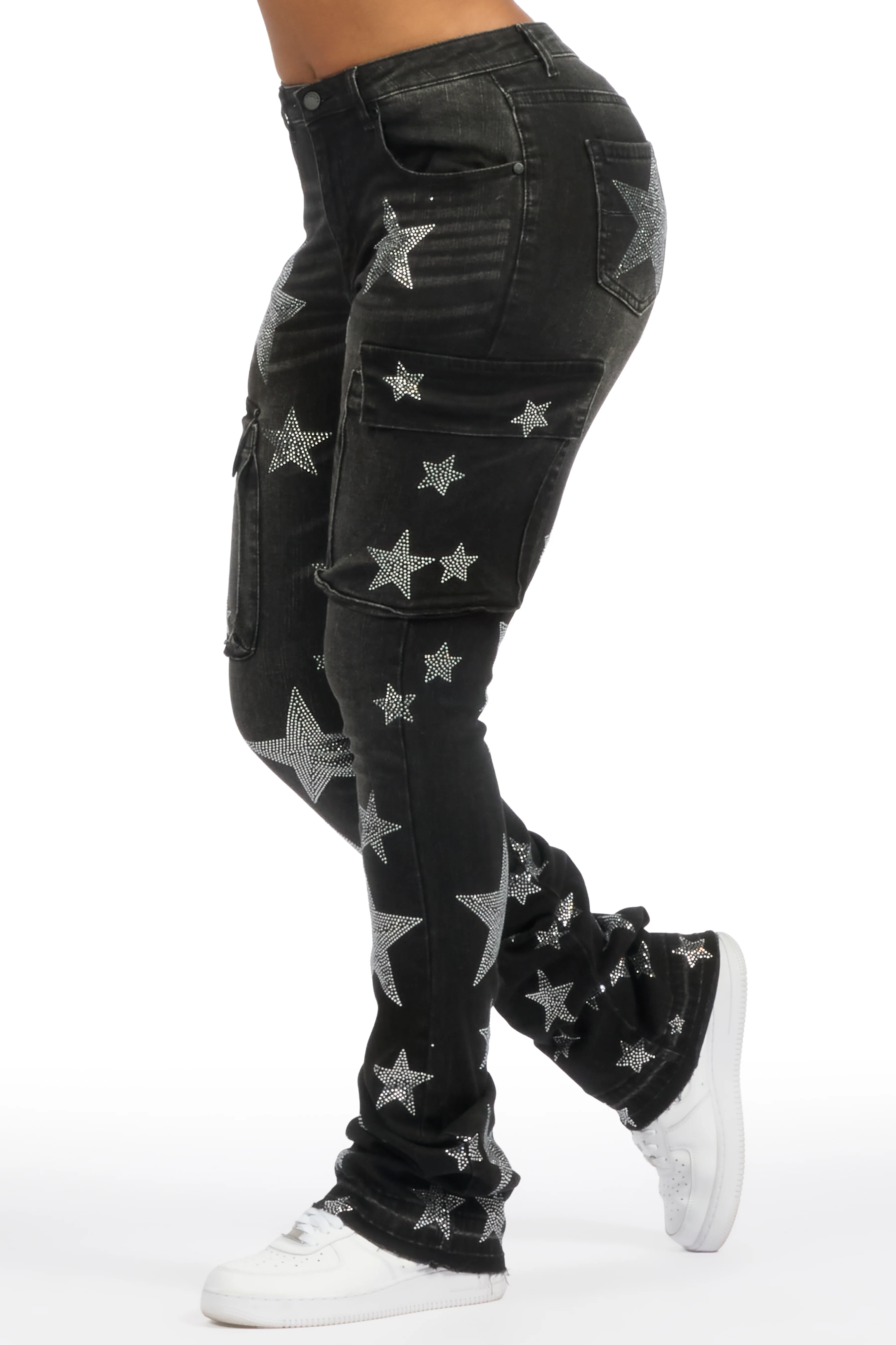 Kendrica Black Rhinestone Stacked Jean - Image 5