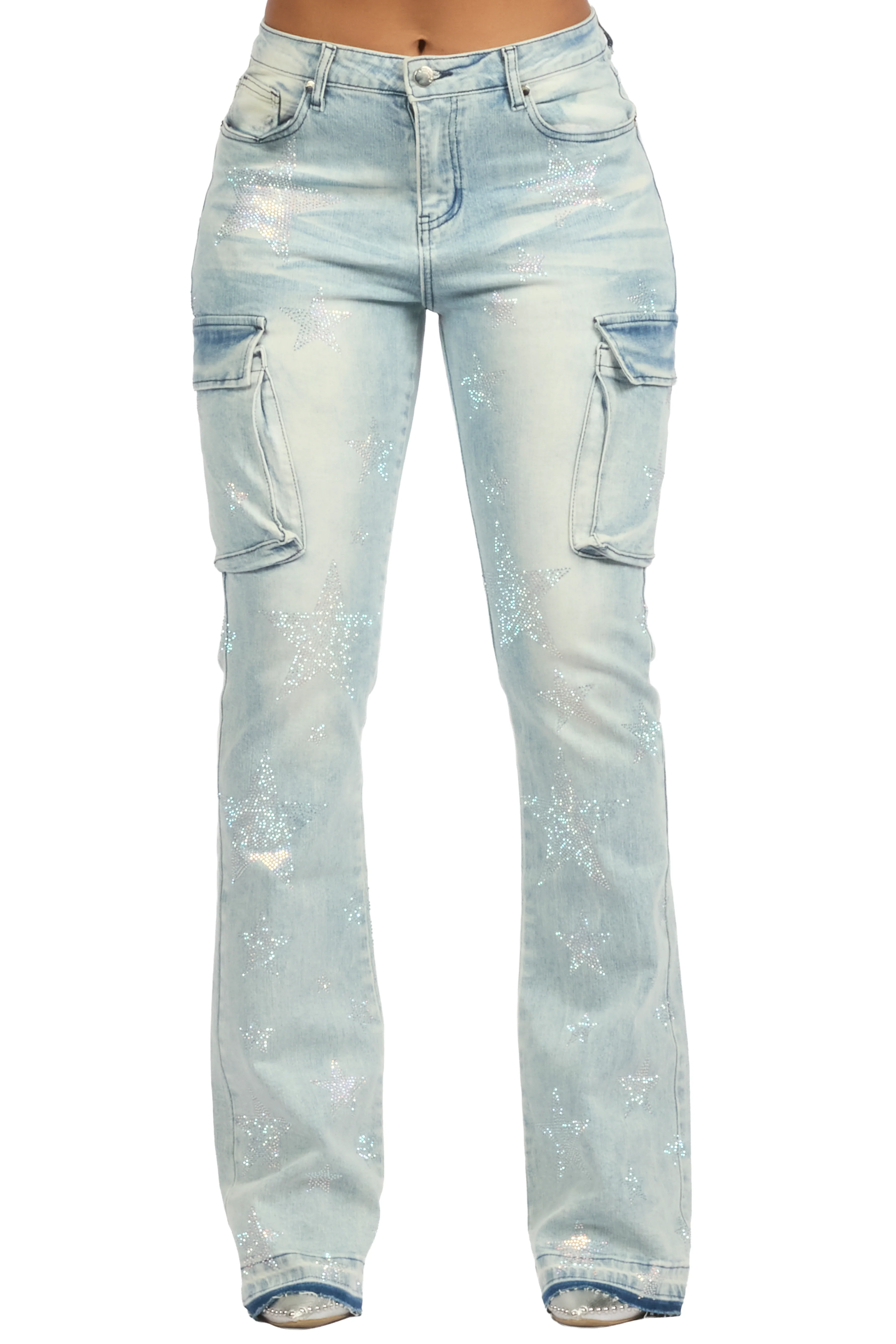Kendrica Light Wash Rhinestone Stacked Jean - Image 10