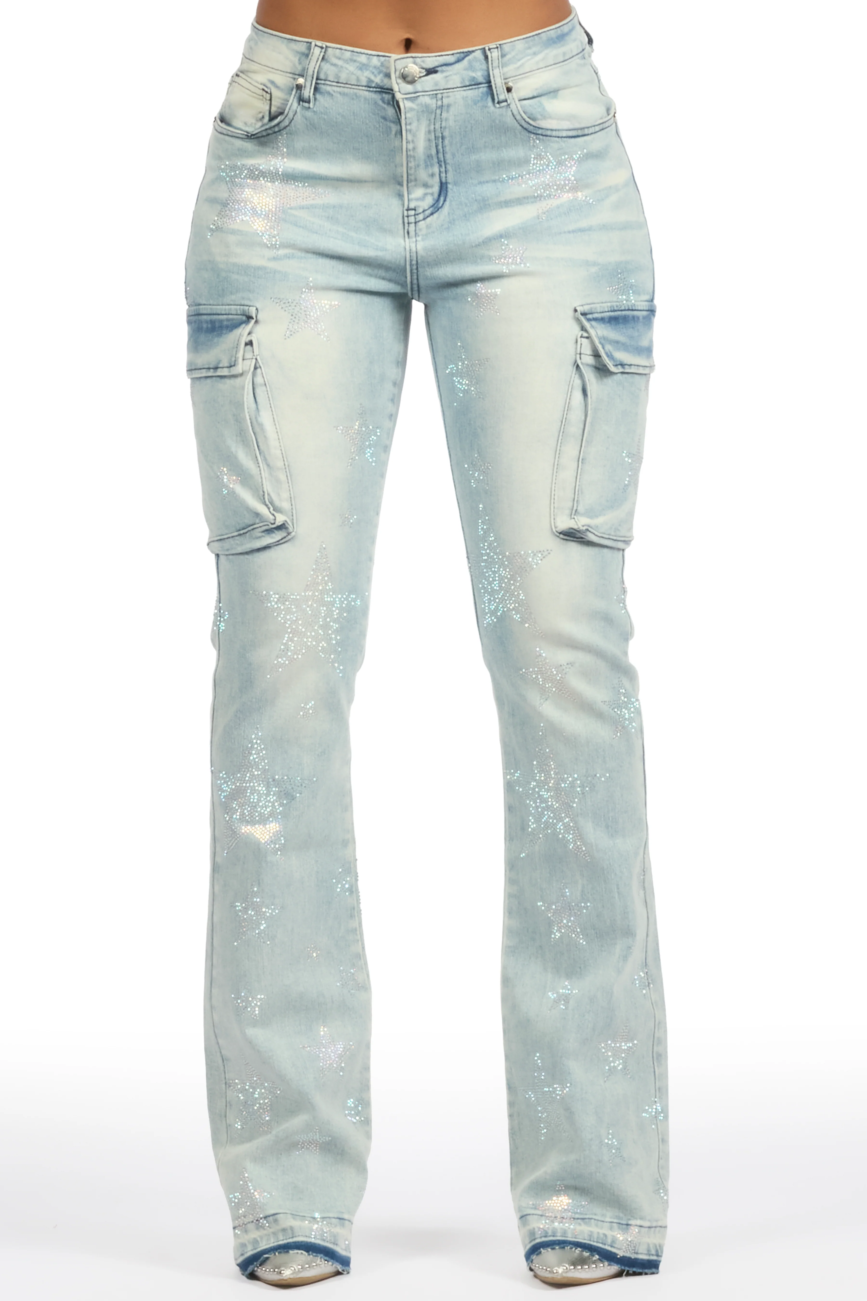 Kendrica Light Wash Rhinestone Stacked Jean - Image 2