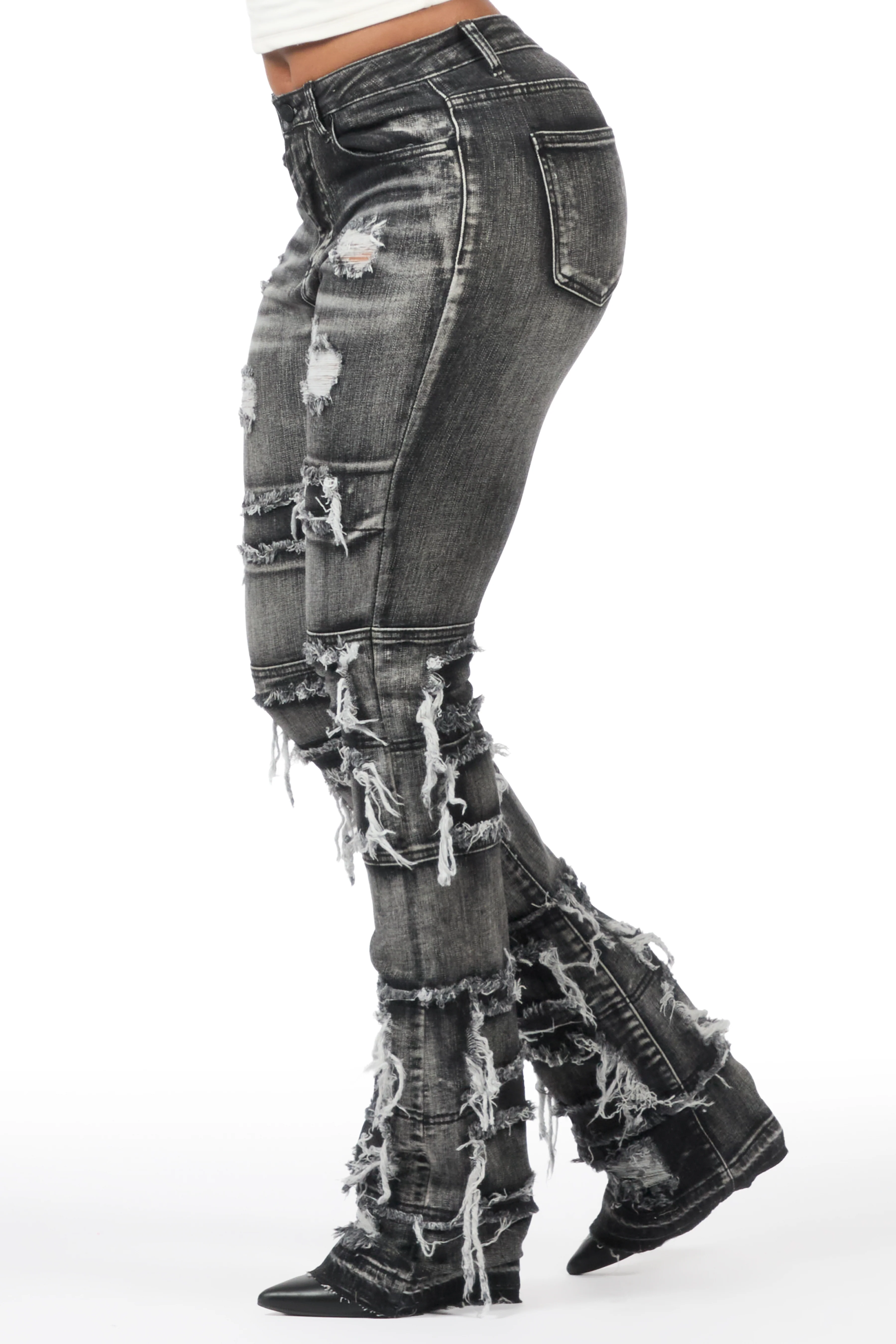 Amerya Grey Wash Distressed Stacked Flare Jean - Image 5
