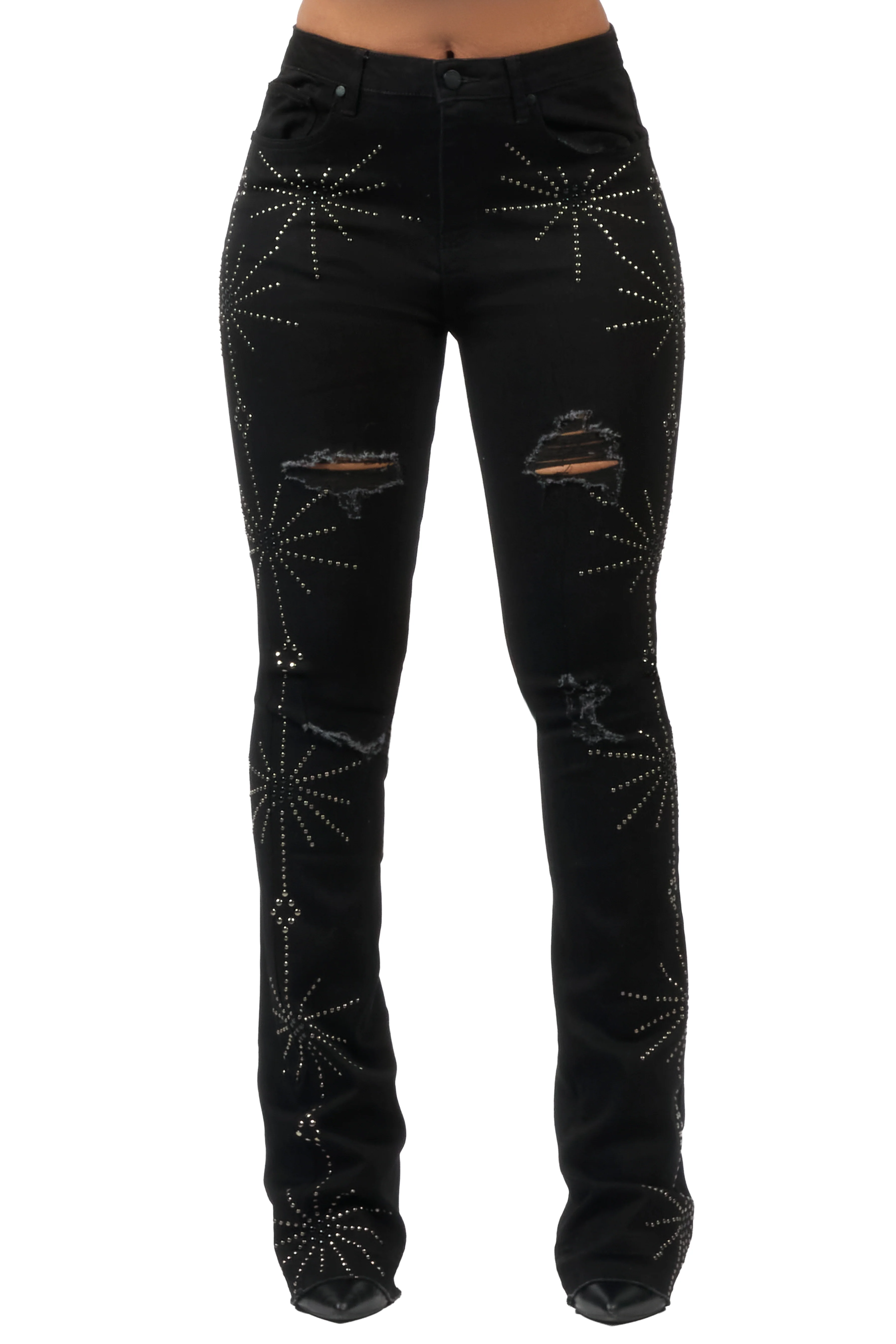 Ikia Black Studded Stacked Flare Jean - Image 9