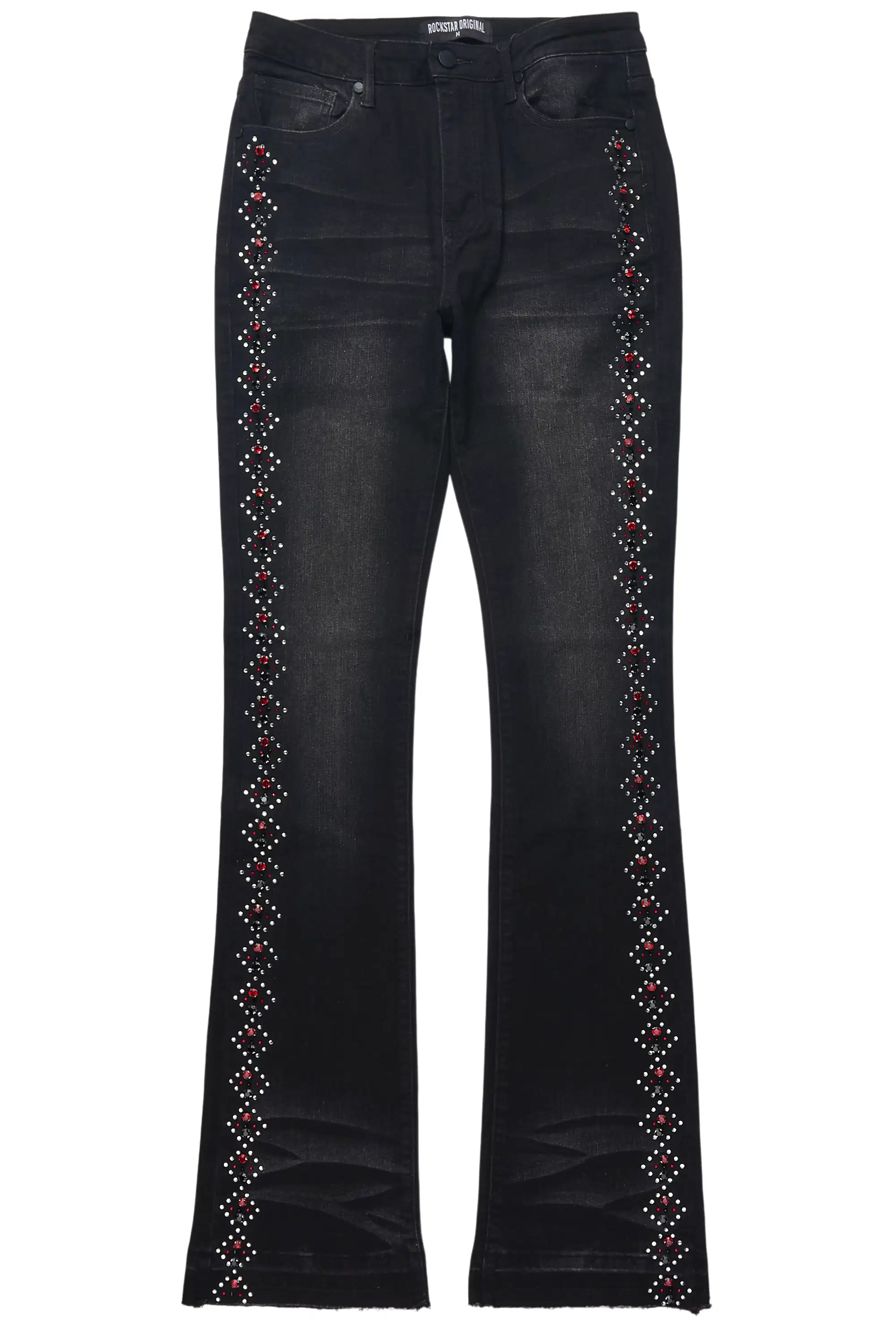 Gria Black Wash Rhinestone Stacked Flare Jean - Image 4