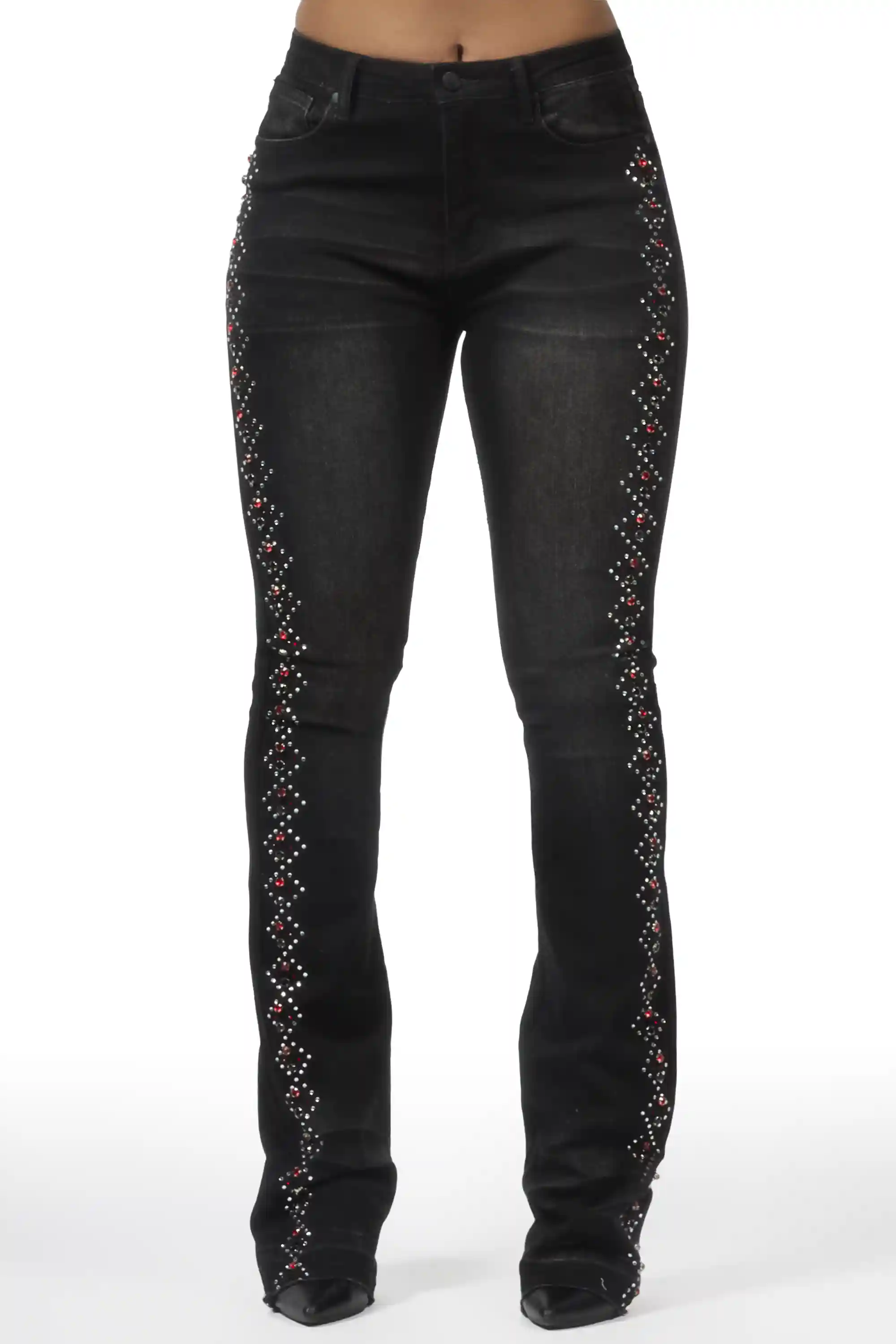 Gria Black Wash Rhinestone Stacked Flare Jean - Image 7