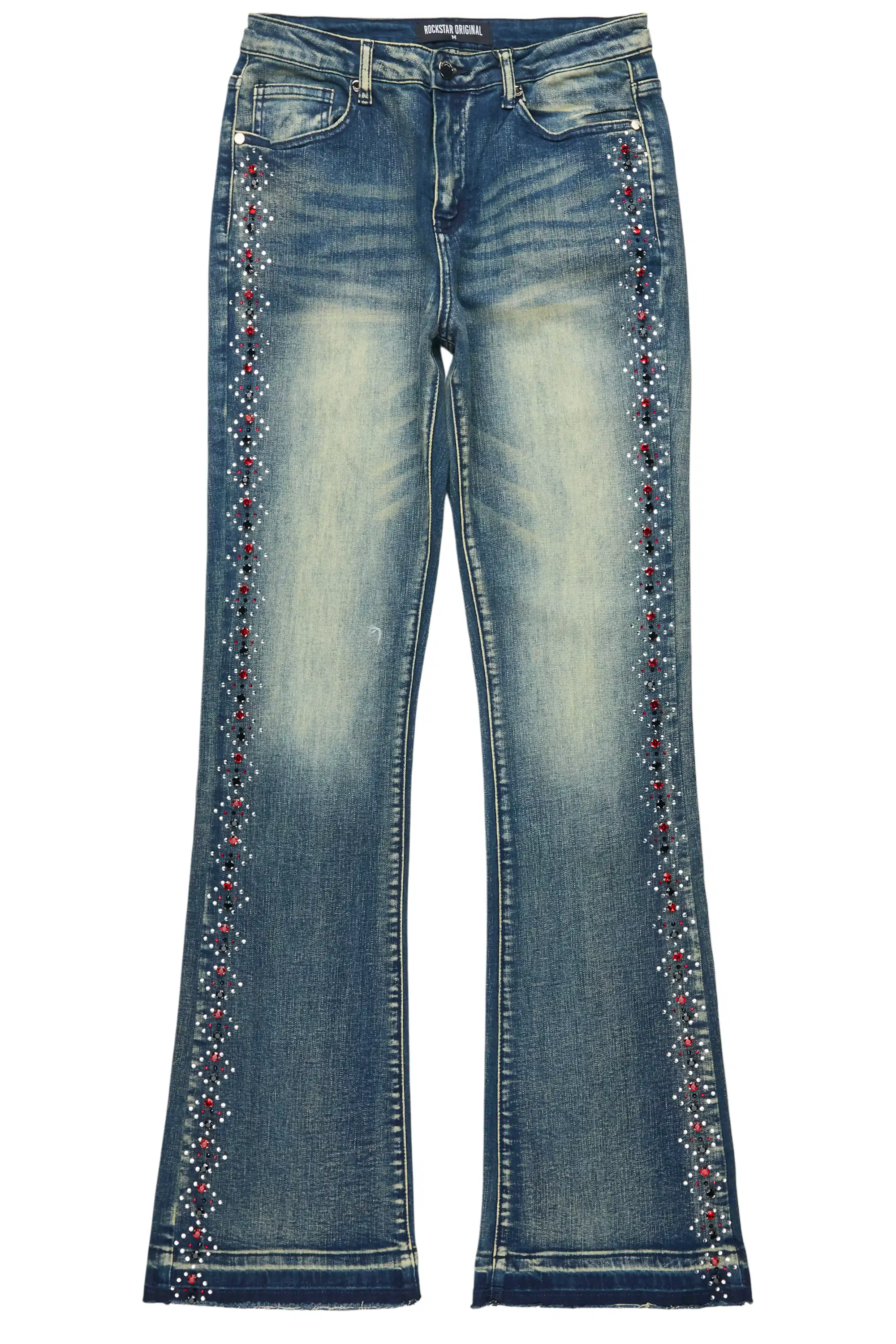 Gria Tinted Wash Rhinestone Stacked Flare Jean - Image 5