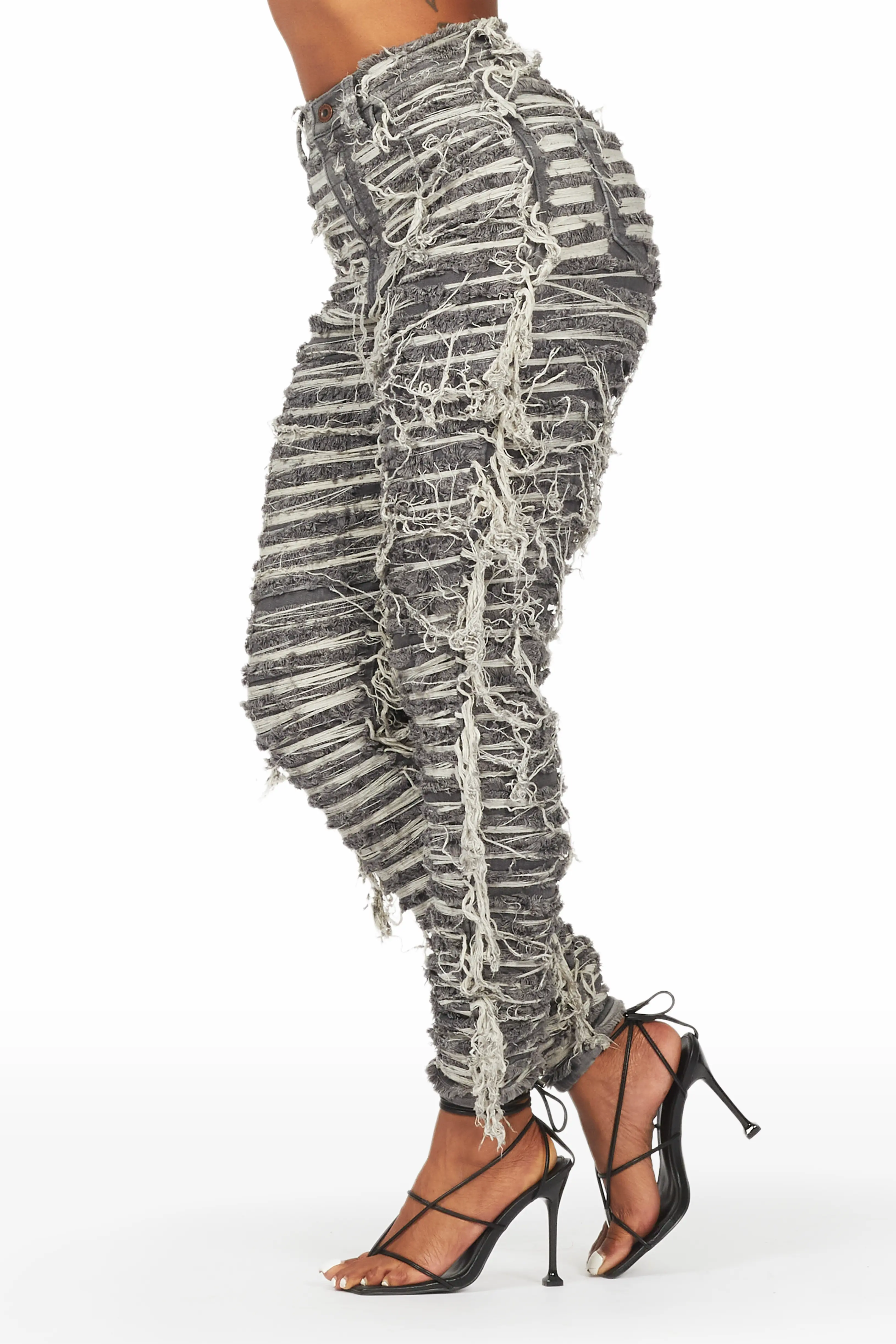 Lucia Grey Wash Shredded Skinny Jean - Image 3
