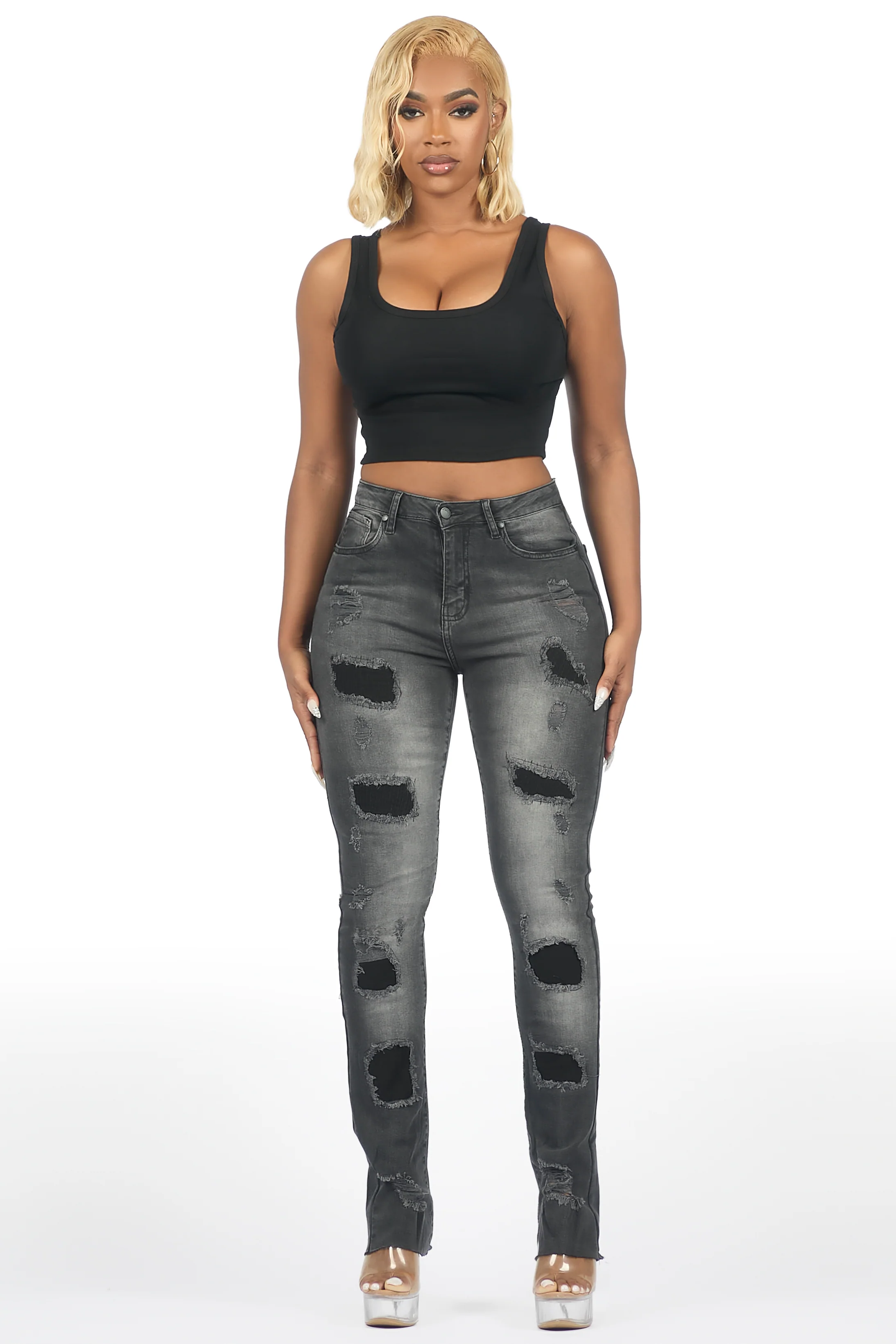 Teranique Black Distressed Skinny Jean - Image 3