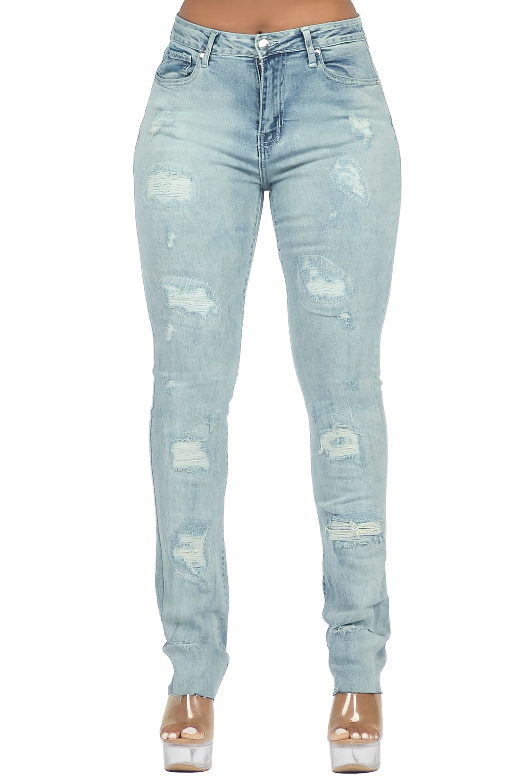 Teranique Light Wash Distressed Skinny Jean - Image 6