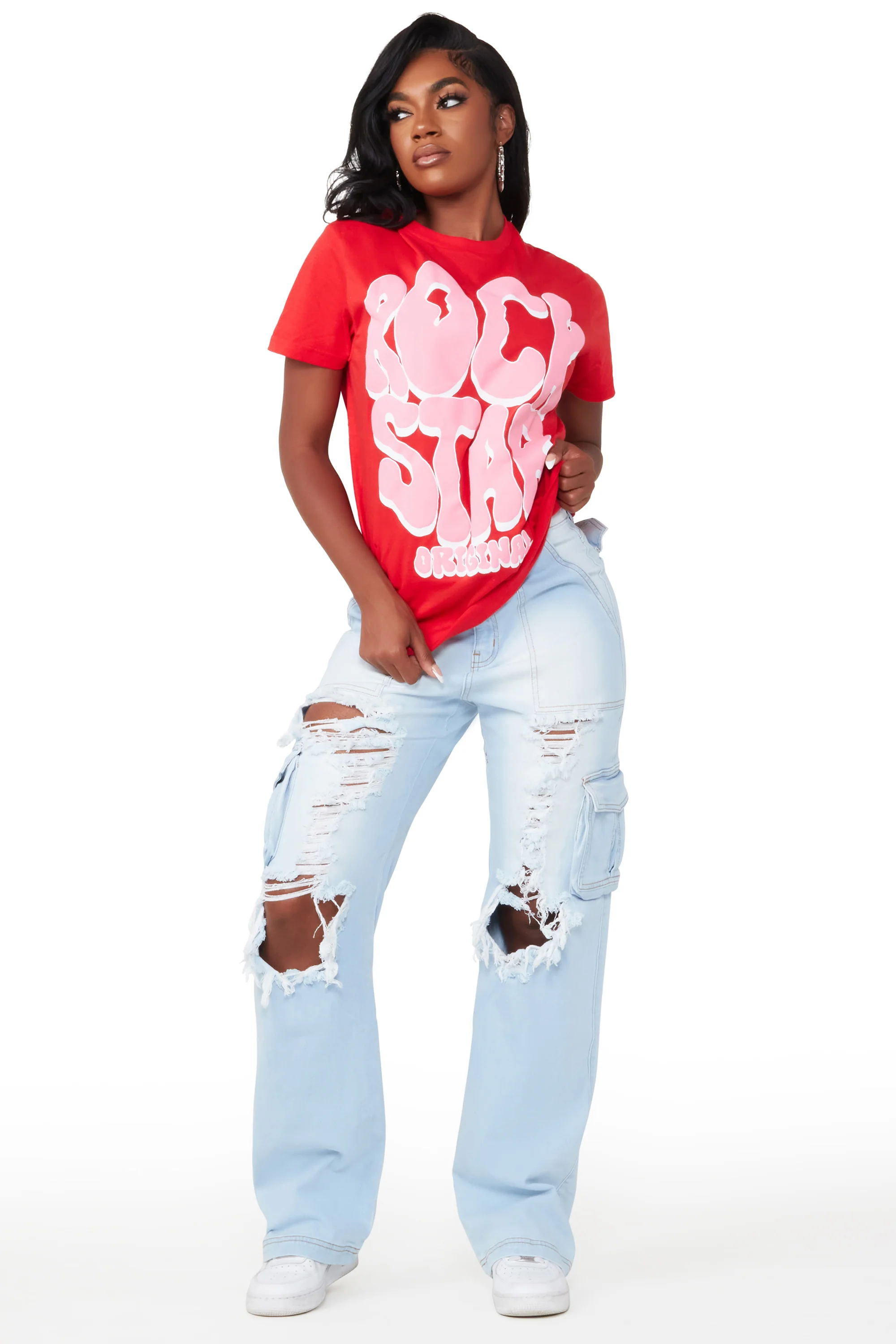Ximena Light Wash Distressed Wide Leg Jean - Image 3
