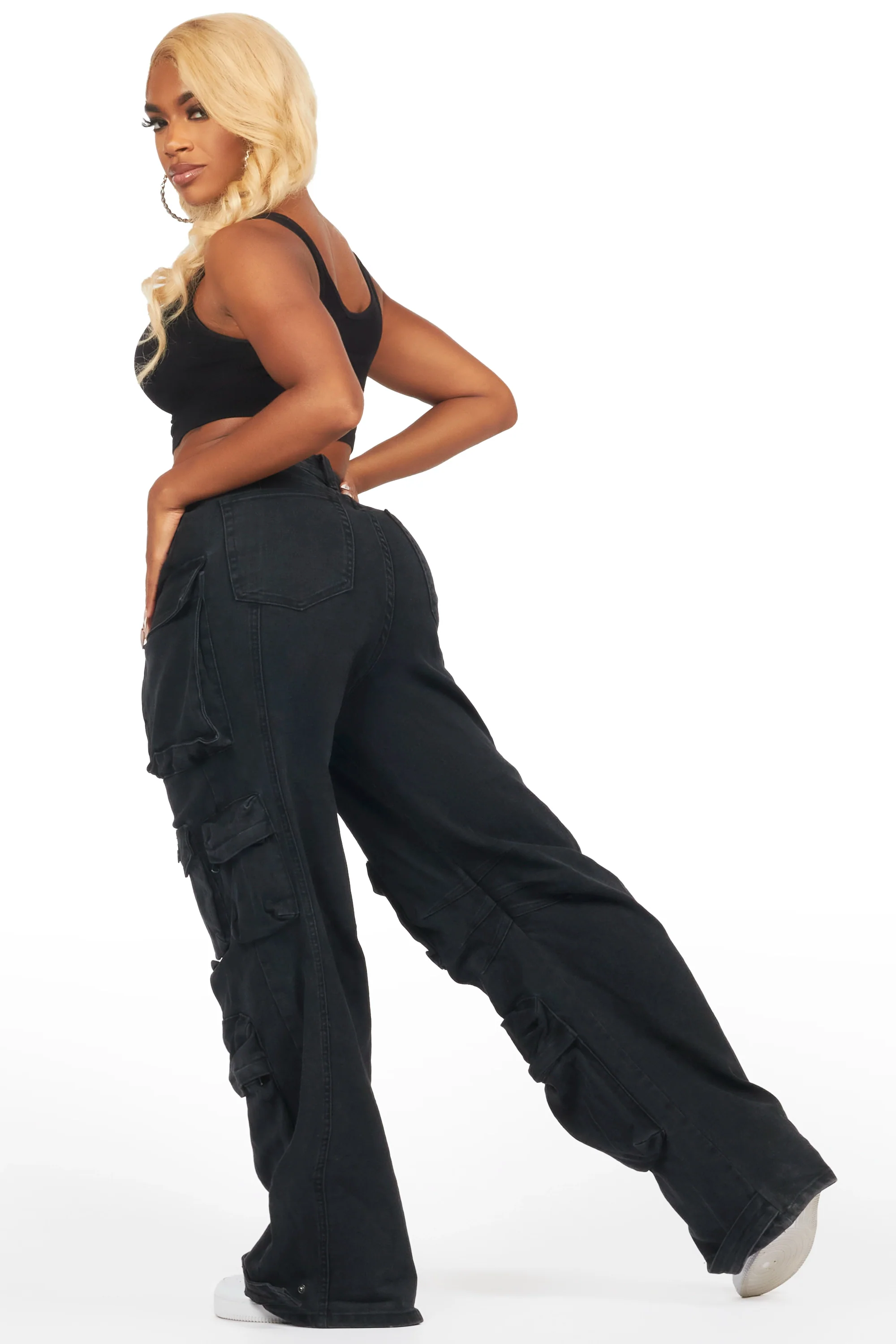 Nakia Black Cargo Wide Leg Jean - Image 7