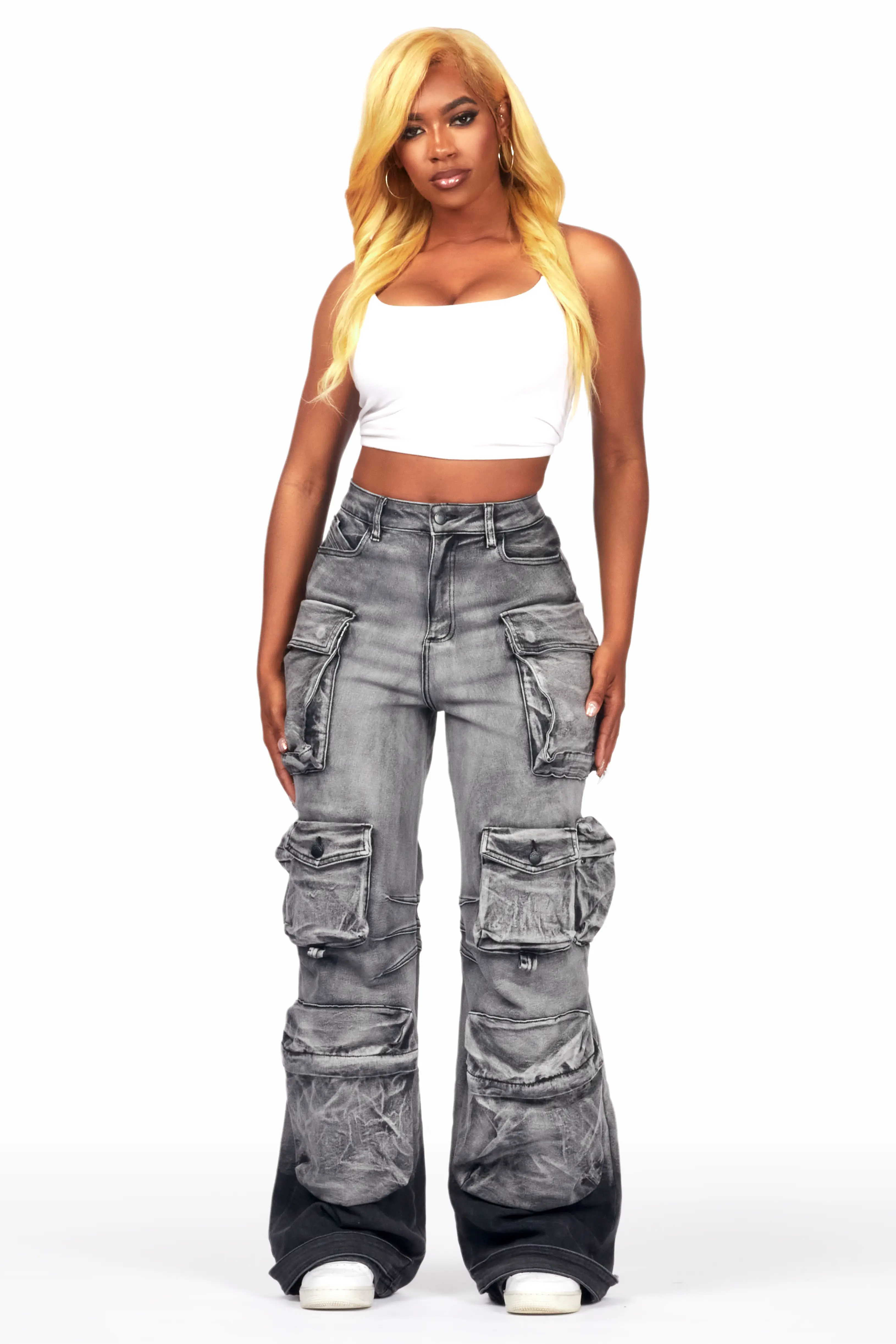 Nakia Grey Wash Cargo Wide Leg Jean - Image 4
