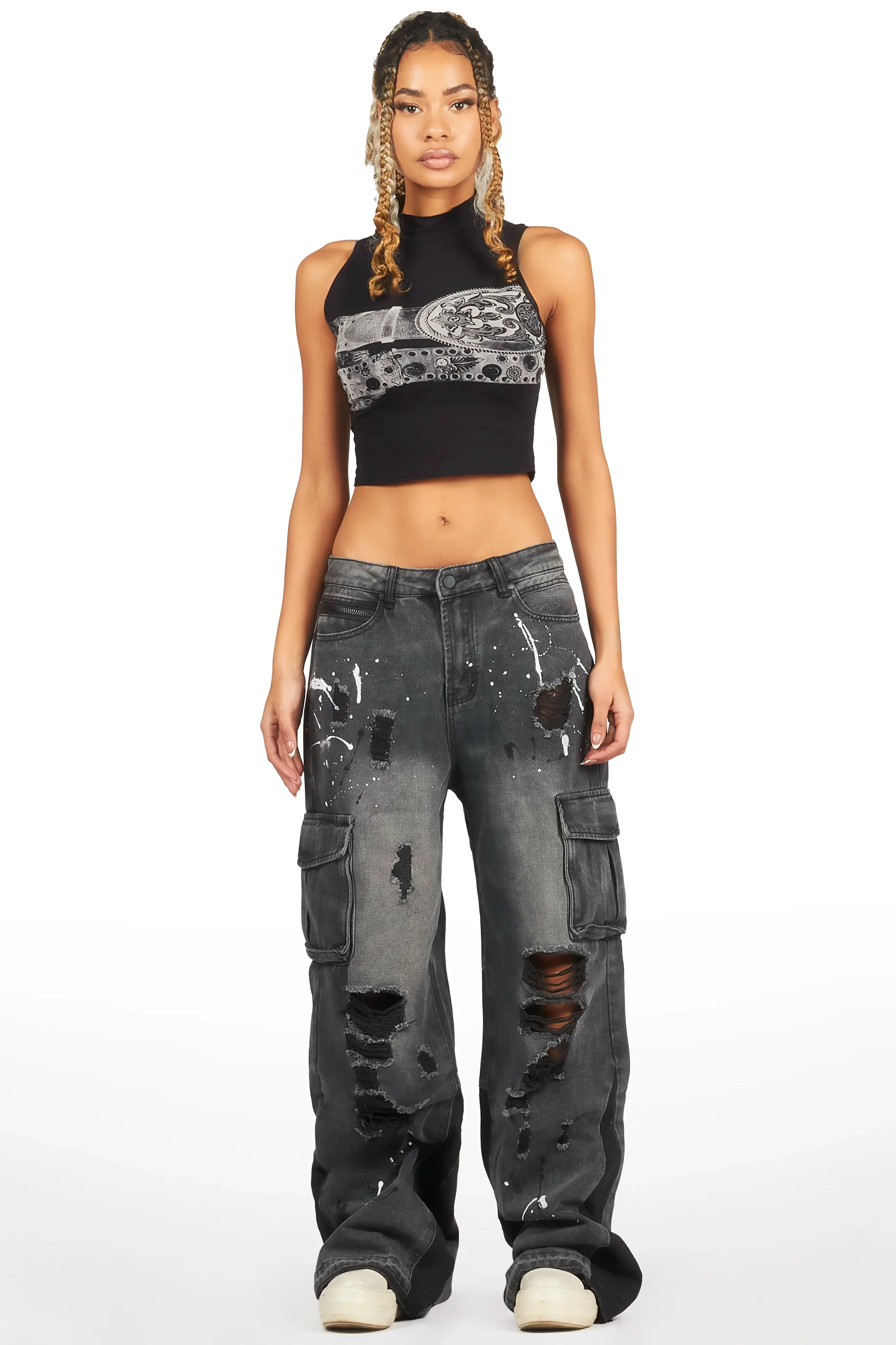 Mileah Black Baggy Cargo Jean - Image 3
