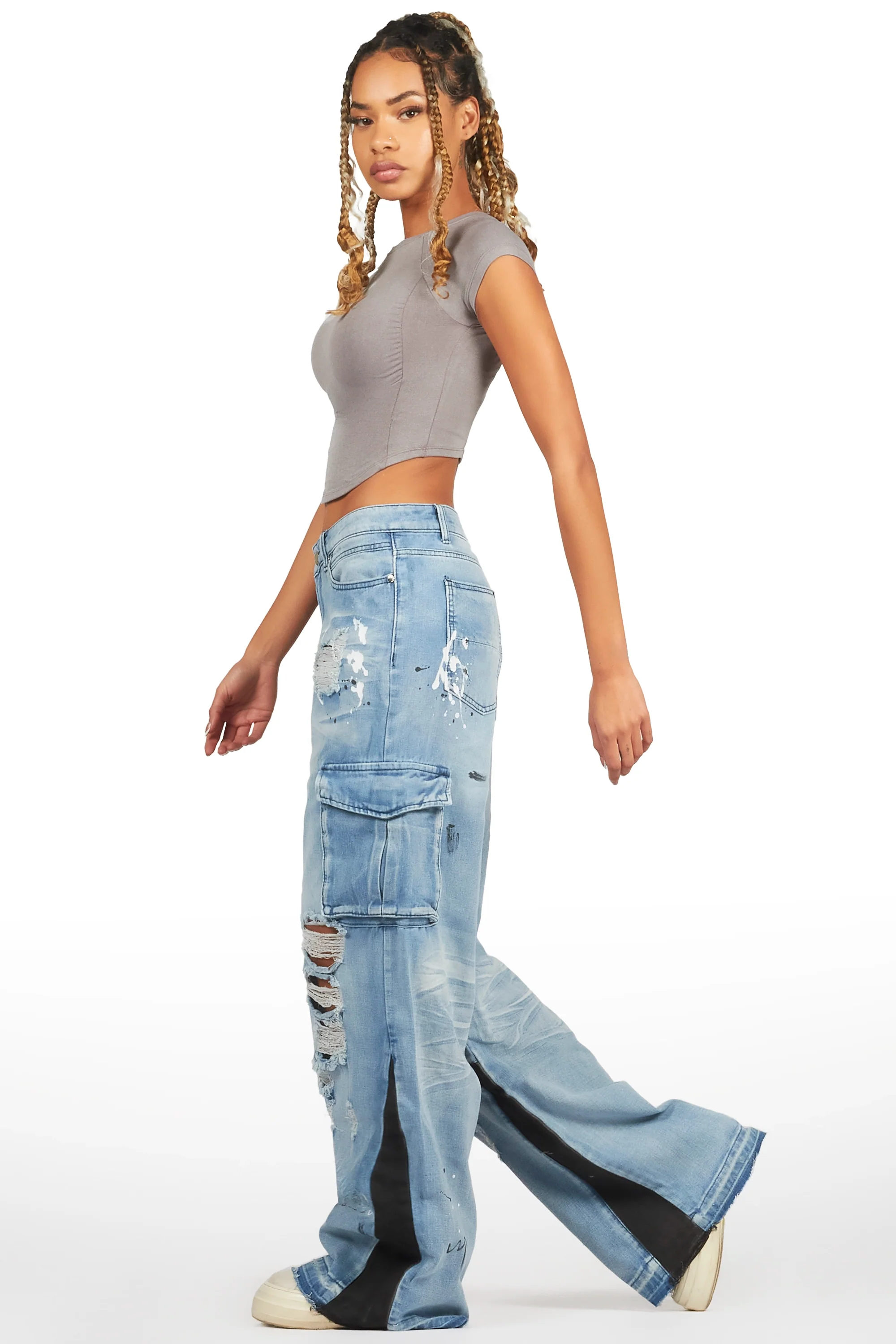 Mileah Light Wash Baggy Cargo Jean - Image 4