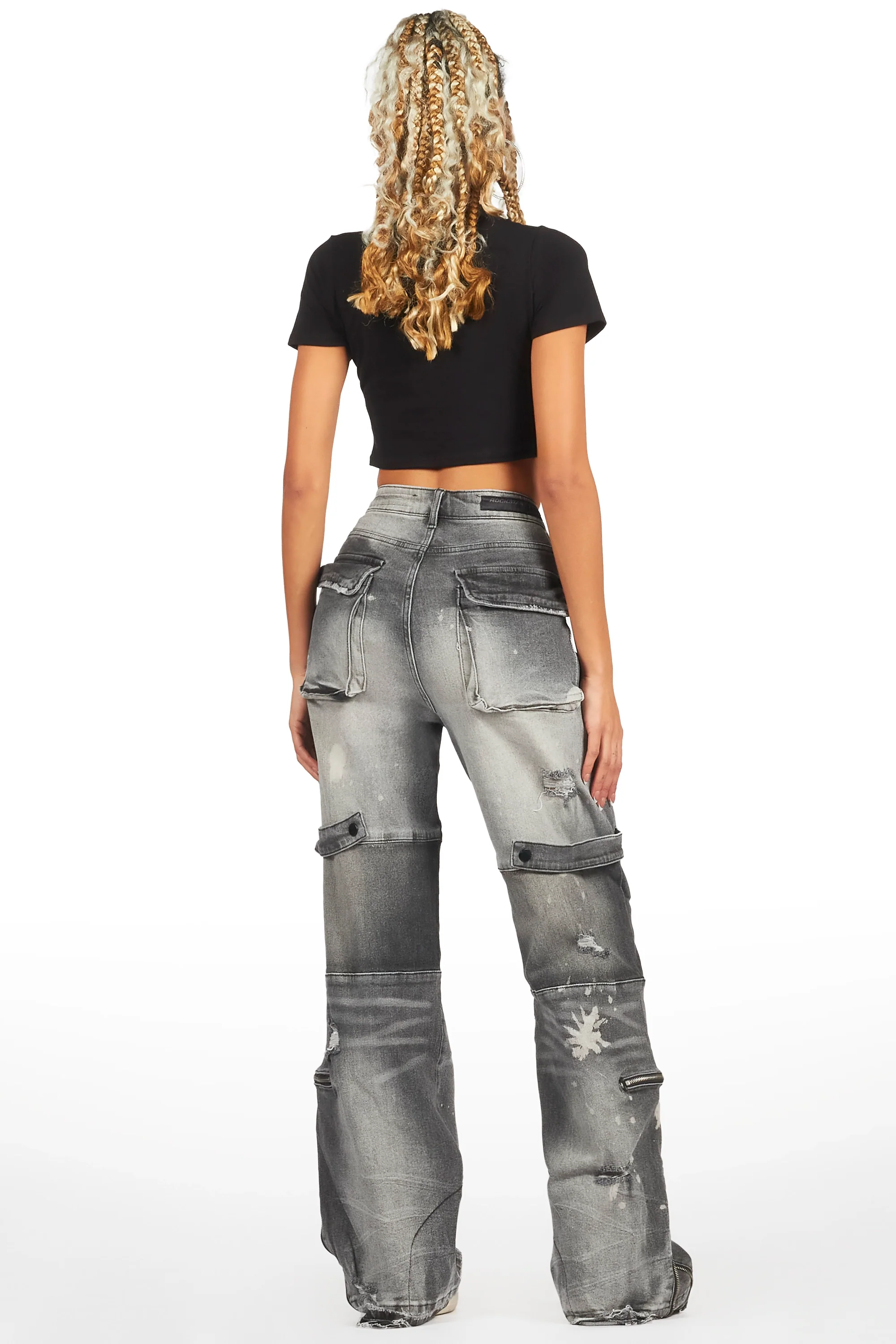 Jordin Grey Wash Baggy Cargo Jean - Image 4