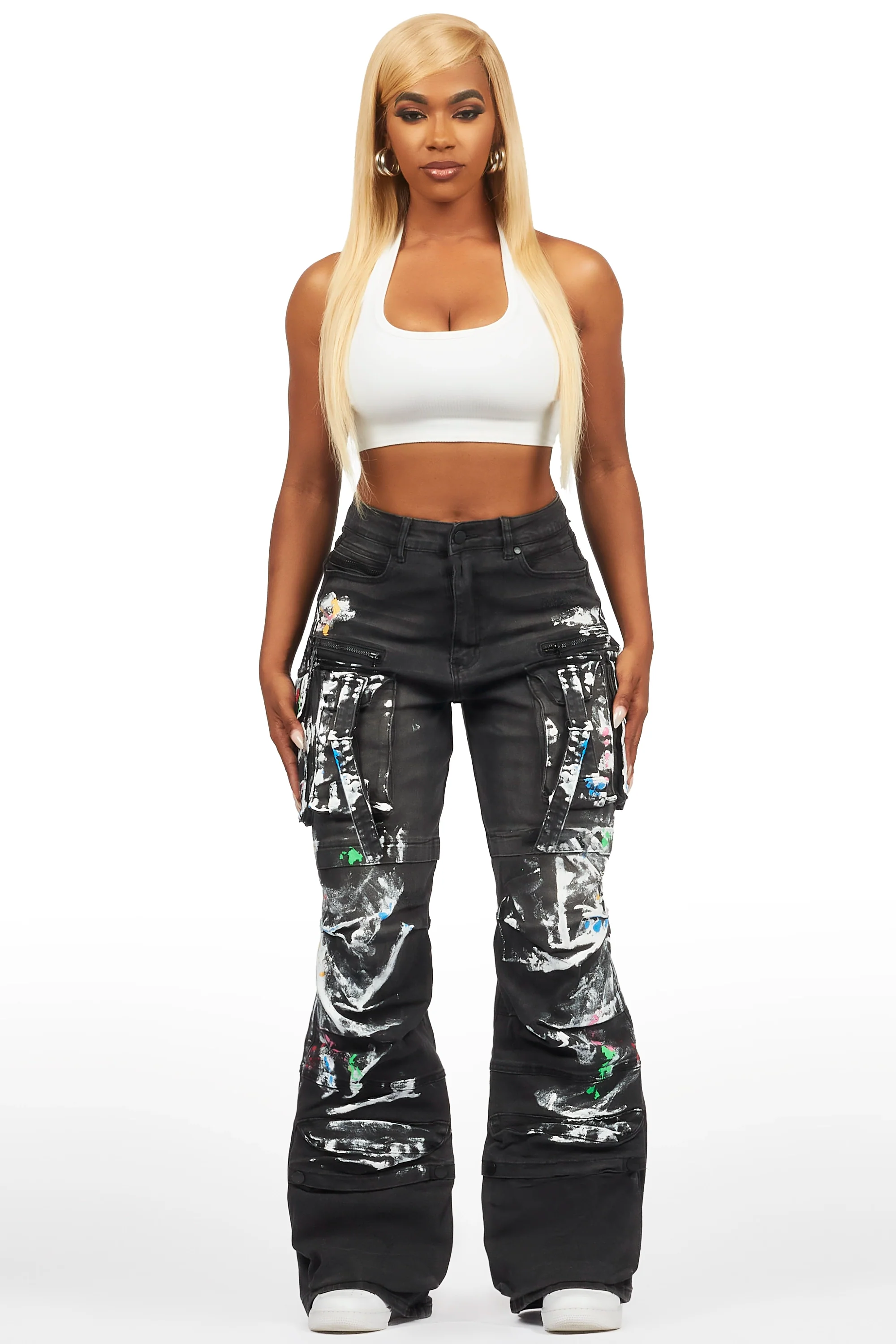 Melyssa Black Painted Wide Leg Jean - Image 2