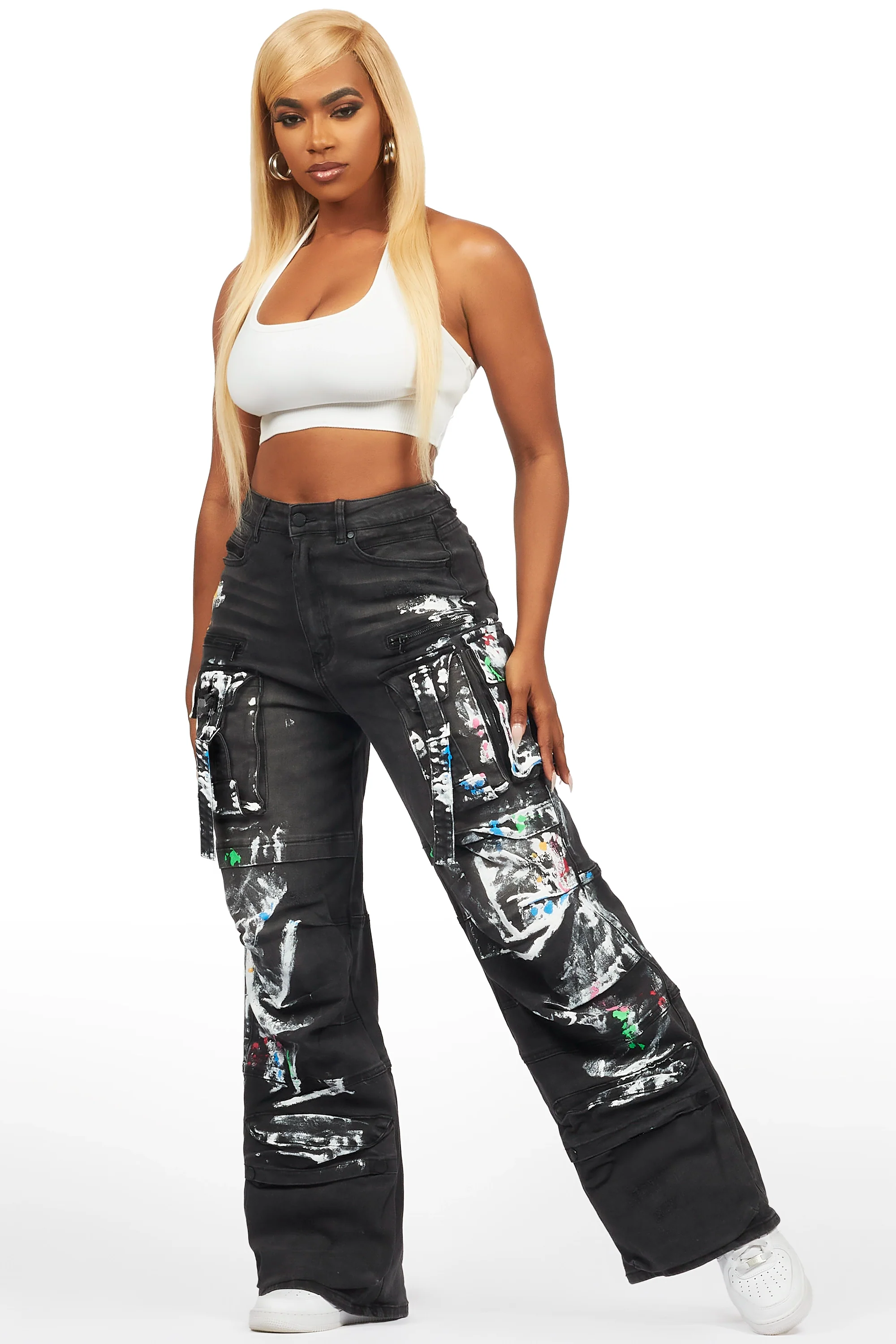Melyssa Black Painted Wide Leg Jean - Image 4