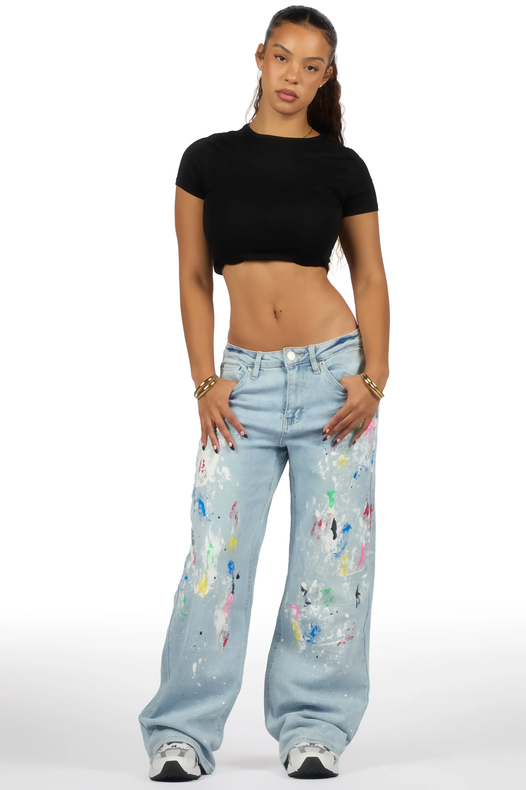 Demetria Light Wash Painted Baggy Jean - Image 2