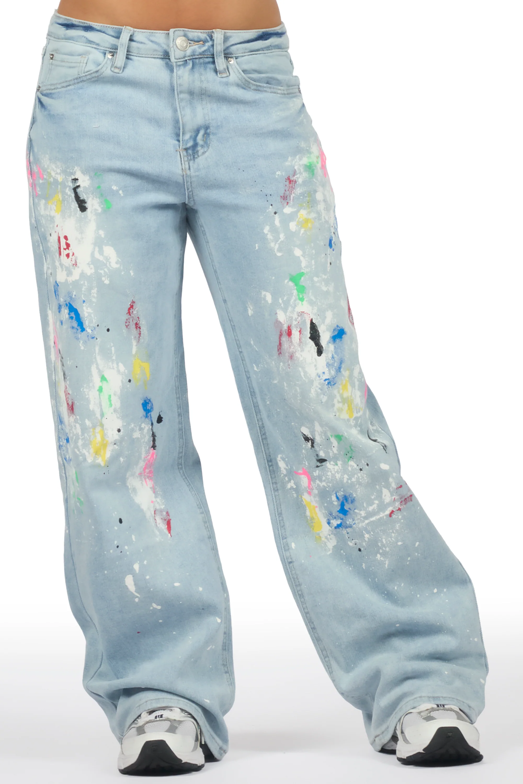 Demetria Light Wash Painted Baggy Jean - Image 4