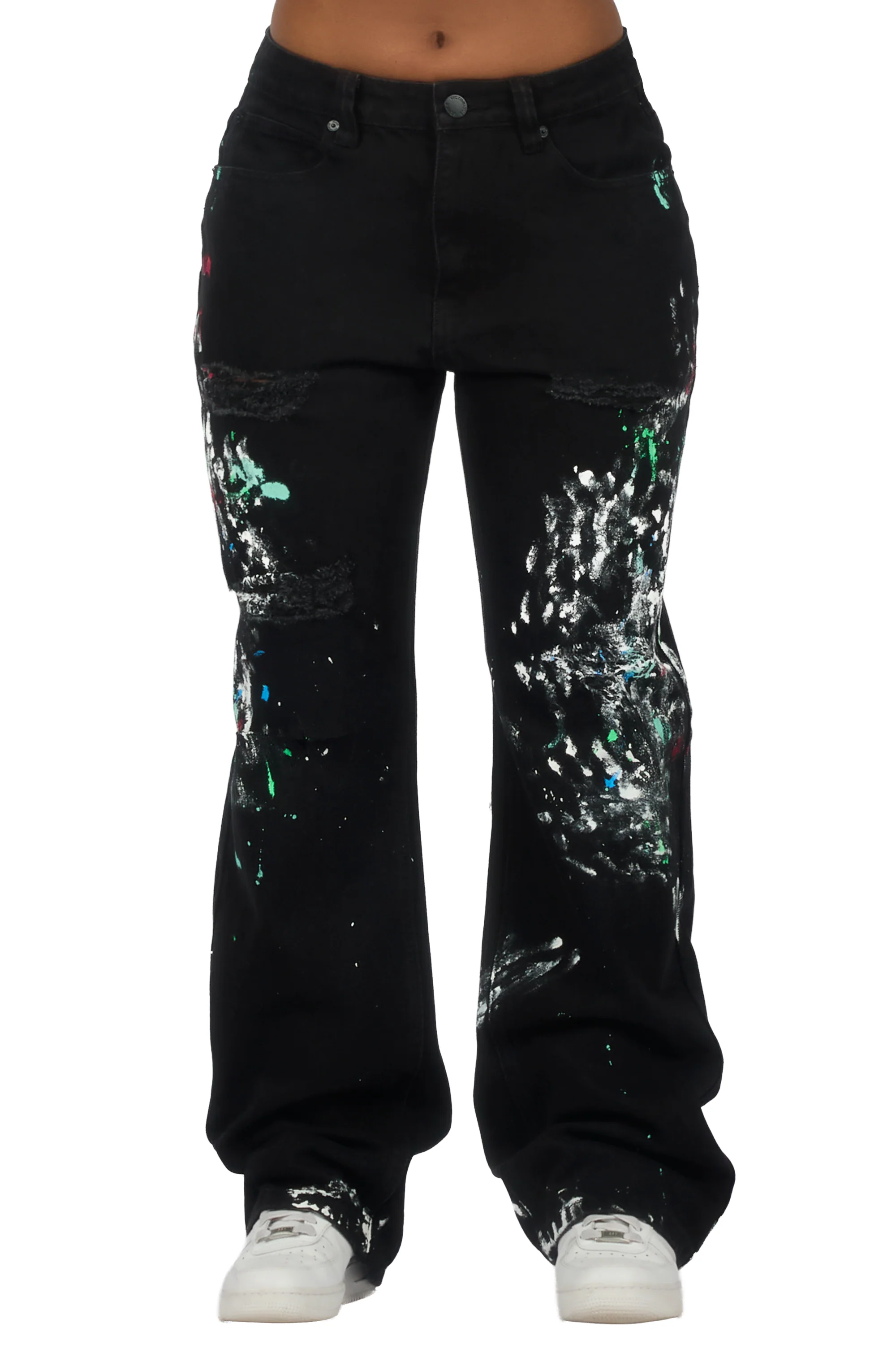 Teaira Black Painted Baggy Jean - Image 5