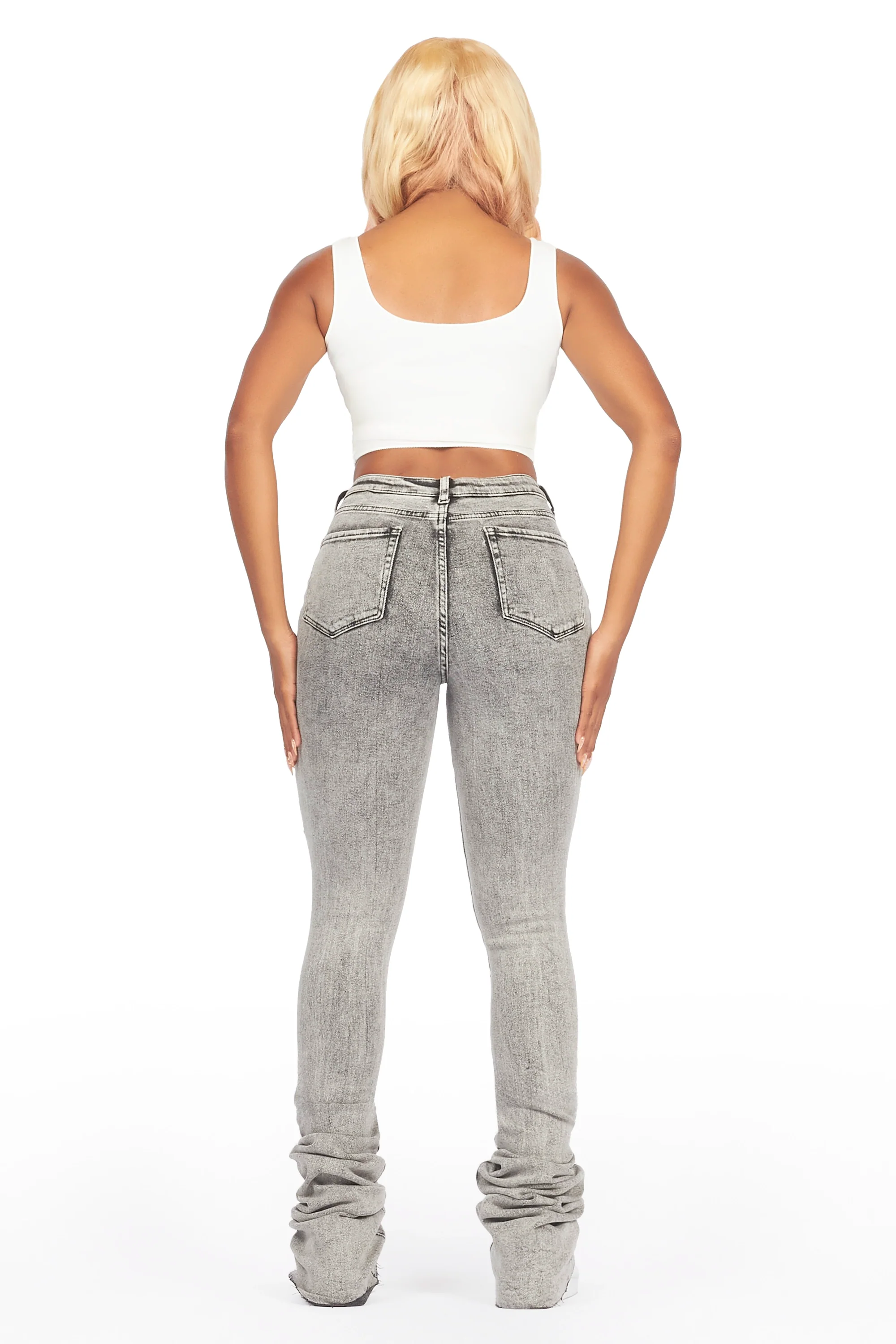 Got A Crush Grey Wash Distressed Super Stacked Jean - Image 8
