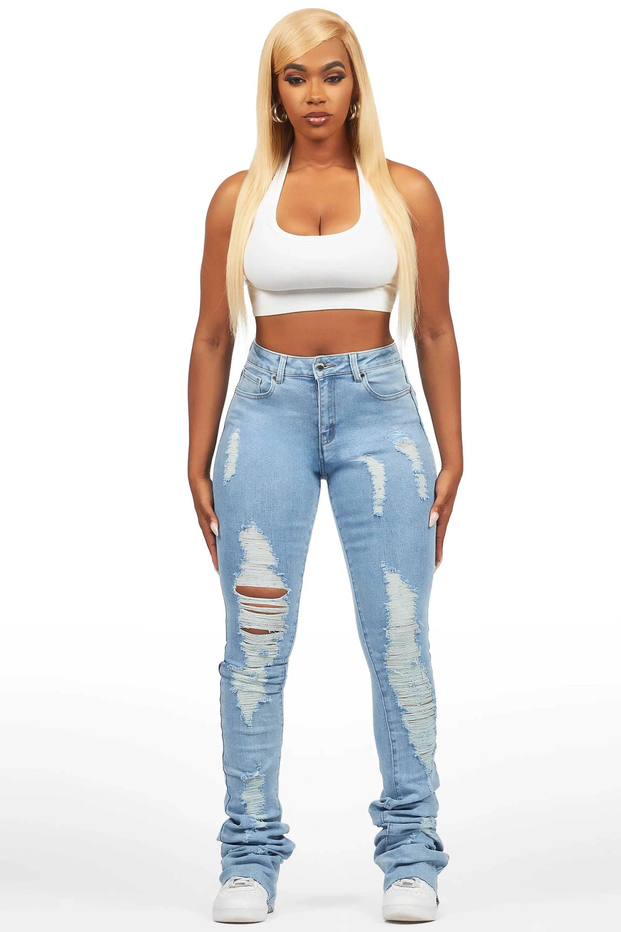 Got A Crush Light Wash Distressed Super Stacked Jean - Image 2