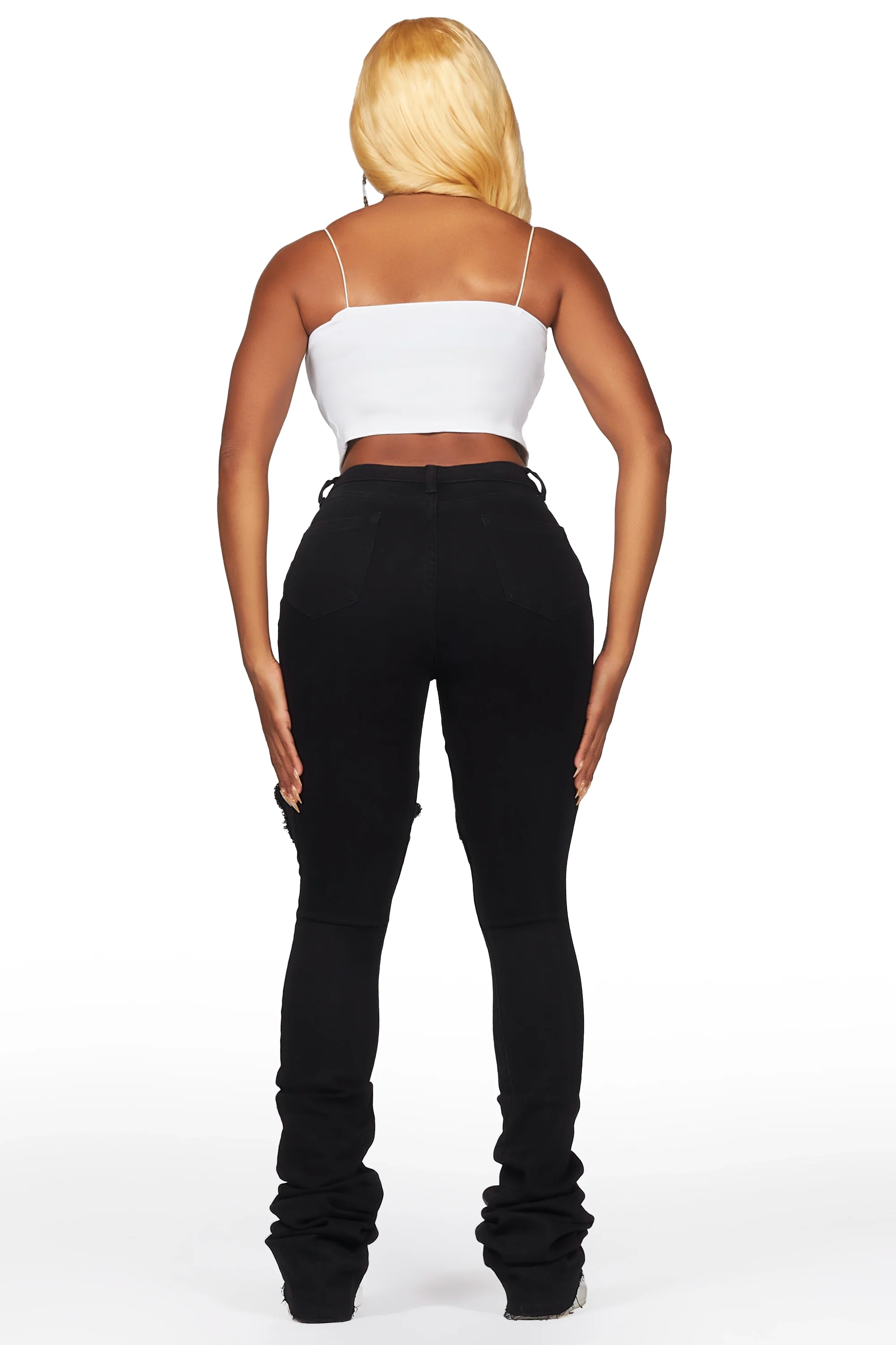 Yours Truly Black Distressed Super Stacked Jean - Image 5