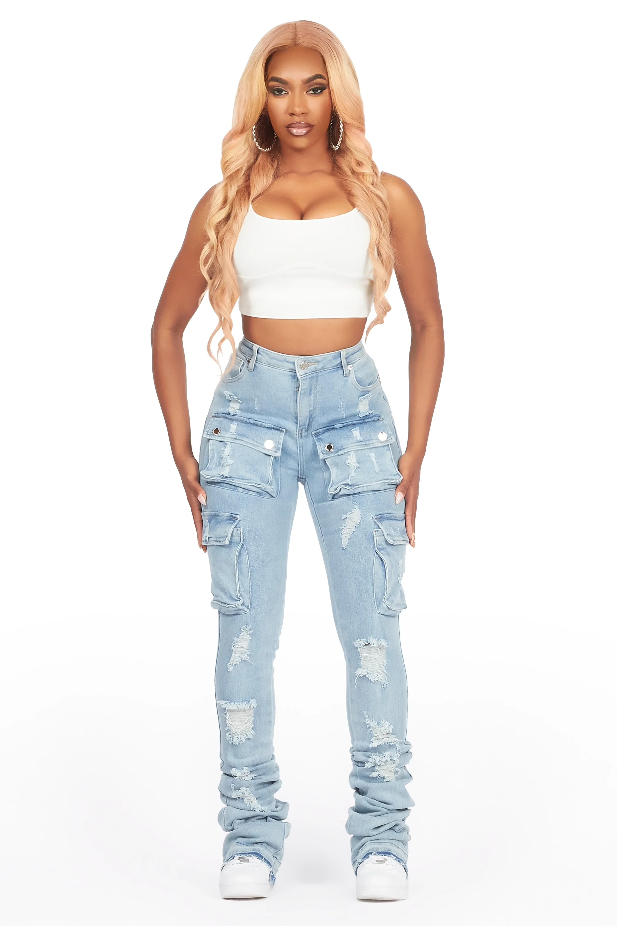 Noor Light Wash Cargo Super Stacked Jean - Image 3