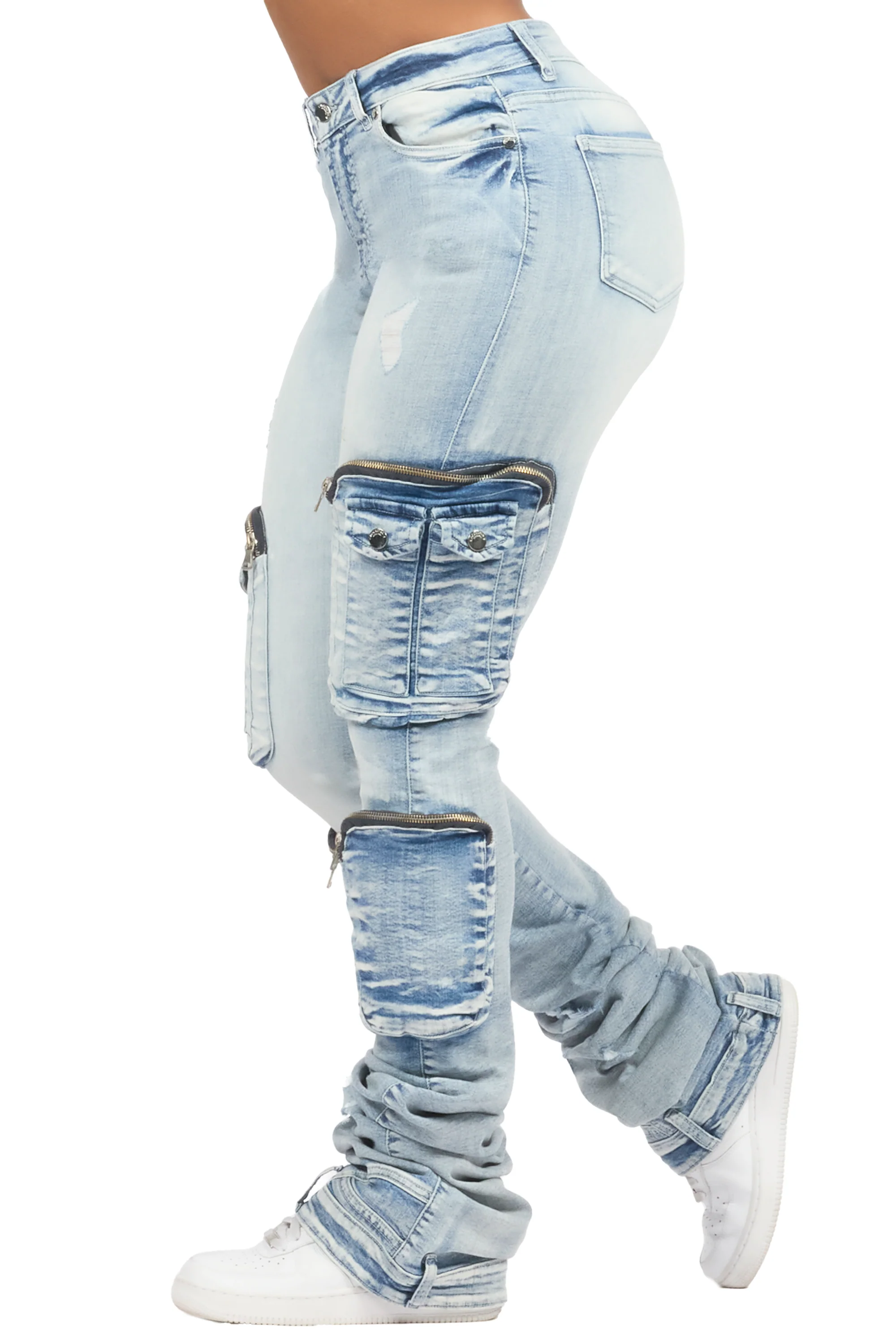 Alisson Light Wash Cargo Super Stacked Jean - Image 6