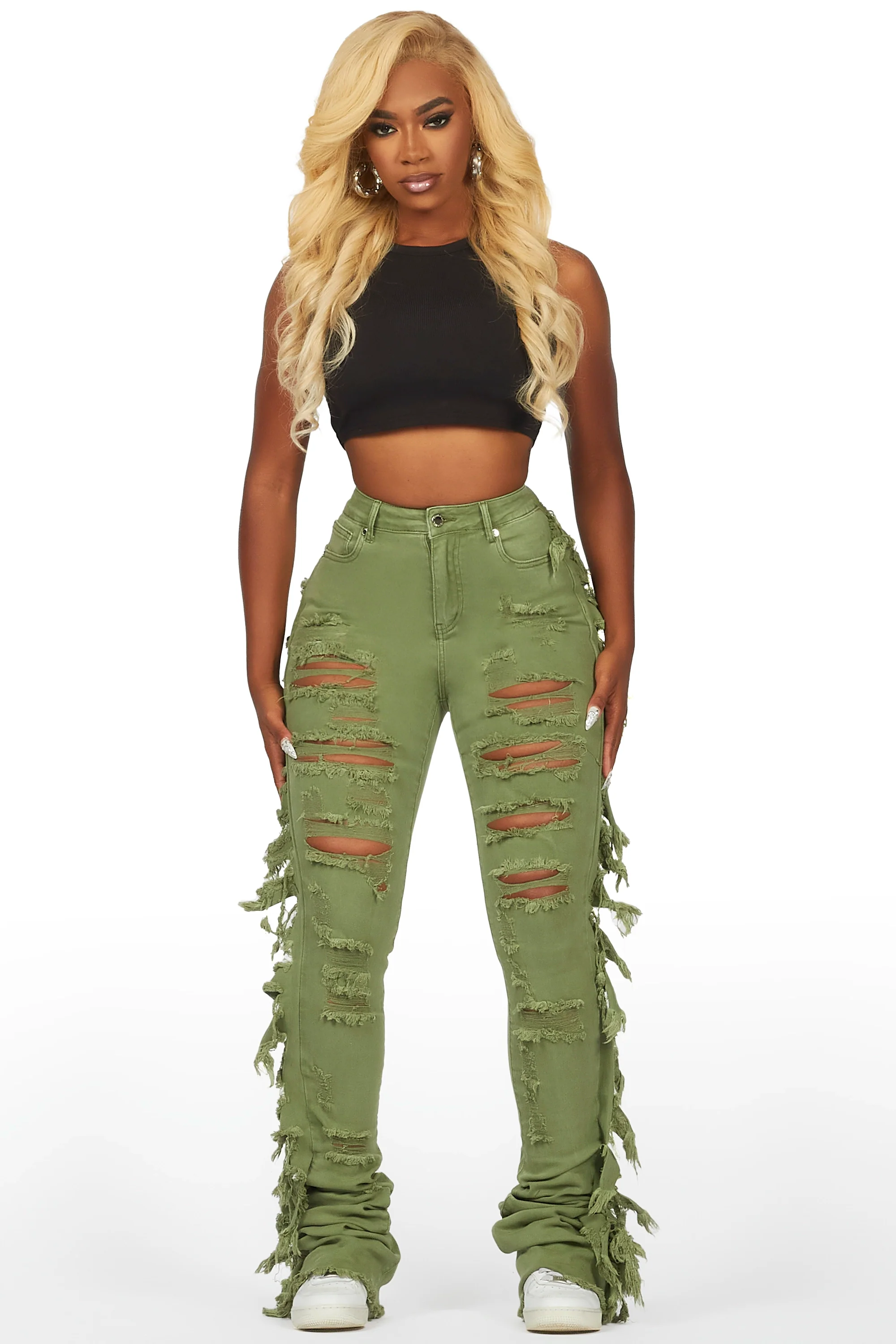 Cataleya Olive Super Stacked Jean - Image 2