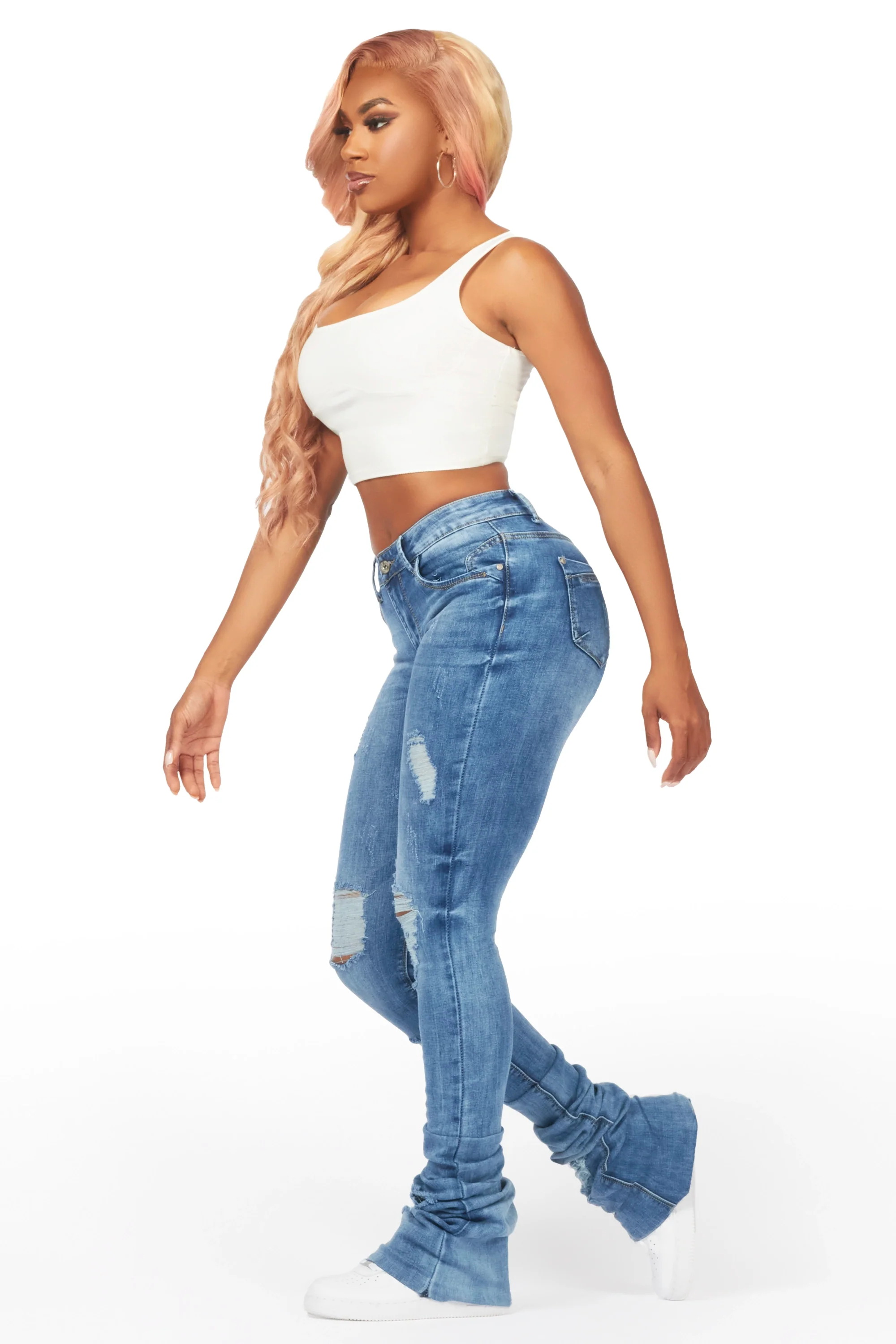 Jenelle Med. Wash Super Stacked Jean - Image 2