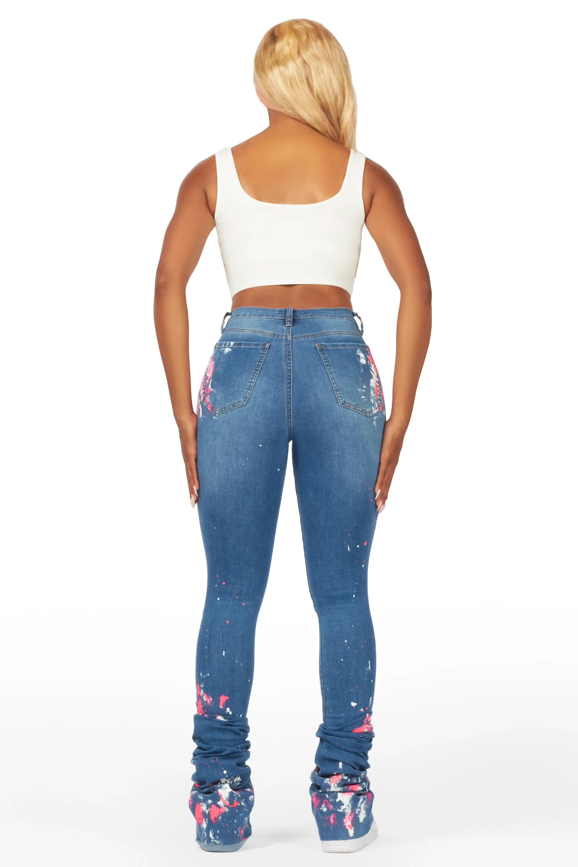 Tyshia Med. Wash Painted Super Stacked Jean - Image 5