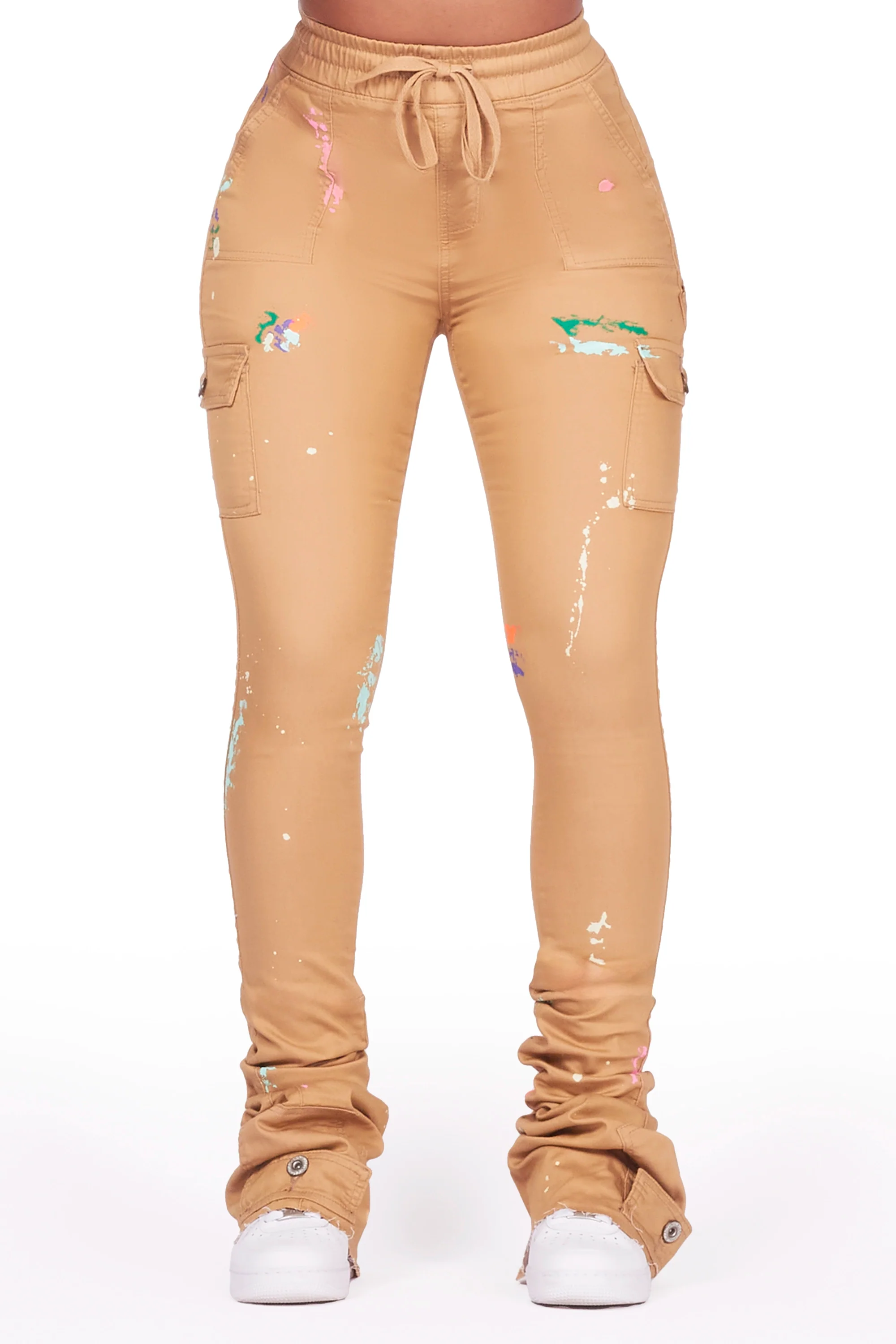 Taniya Dark Tan Cargo Painted Super Stacked Jean - Image 2