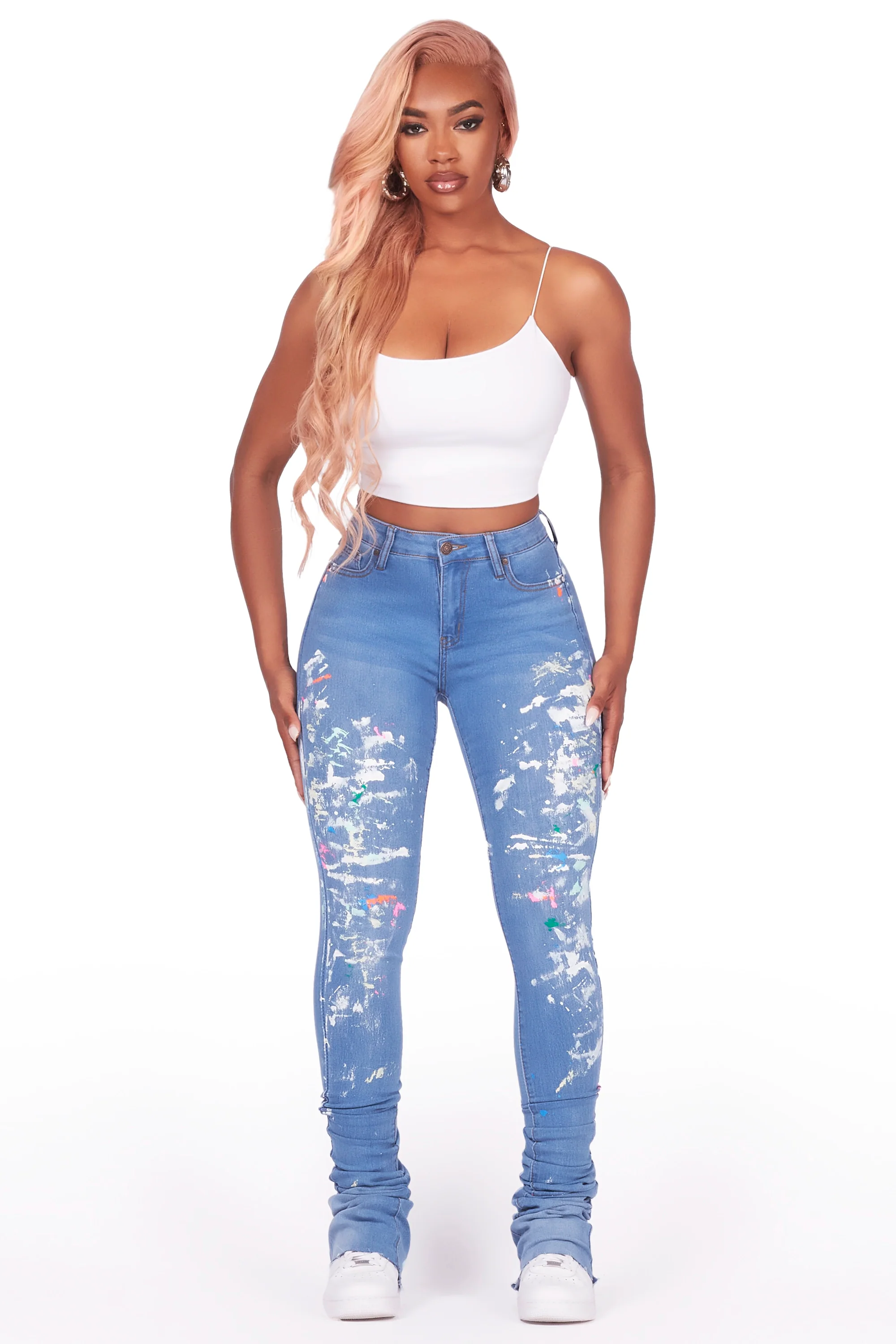Shantele Med. Wash Painted Super Stacked Jean - Image 3