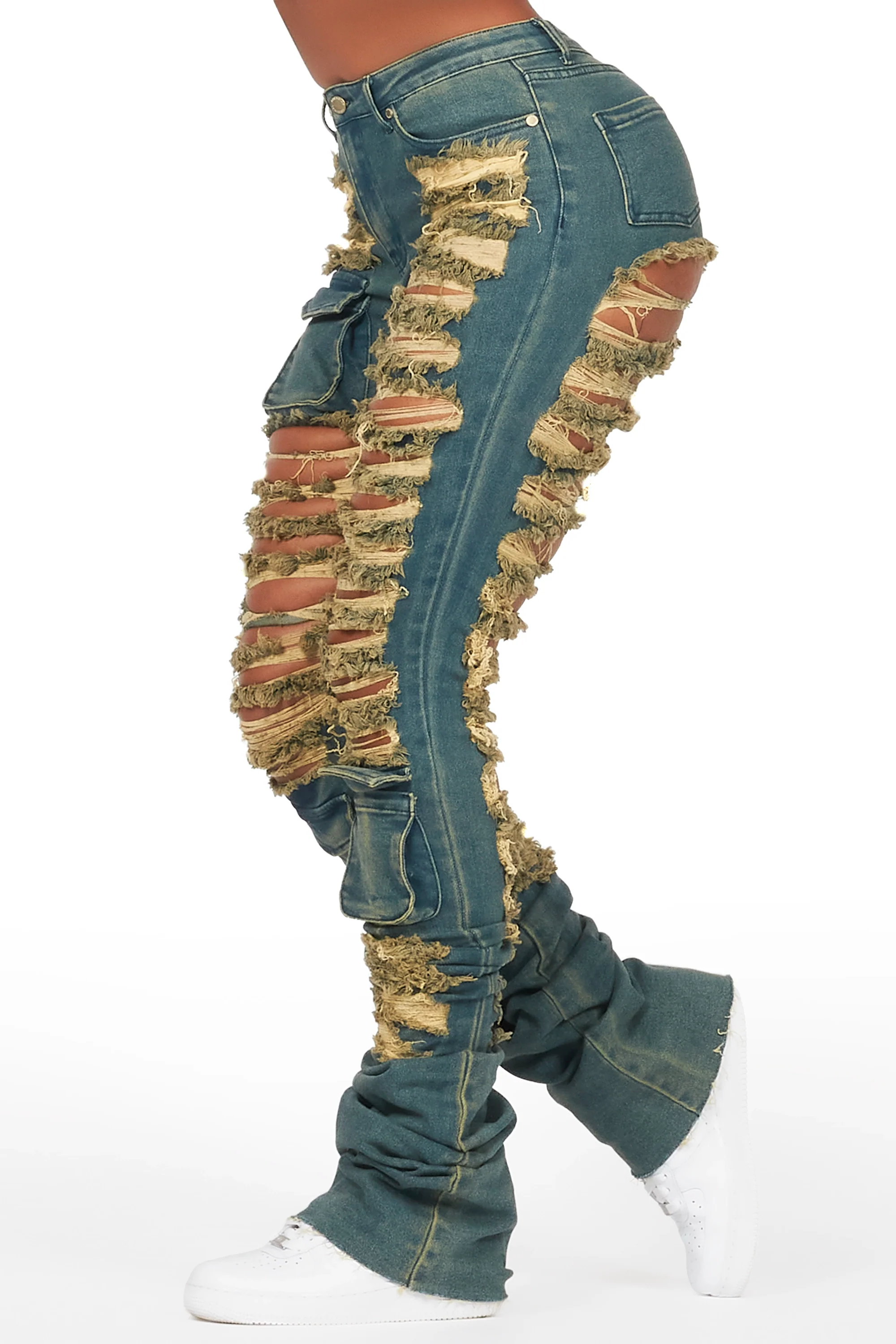 Capria Tinted Dirty Wash Ultra Distressed Super Stacked Jean - Image 4