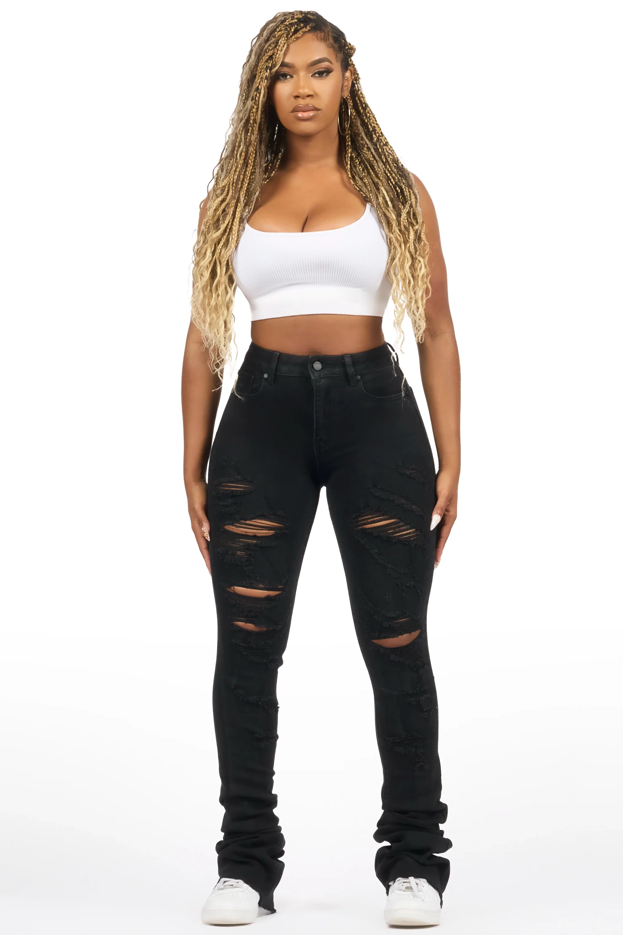 Teyja Black Distressed Super Stacked Jean - Image 2