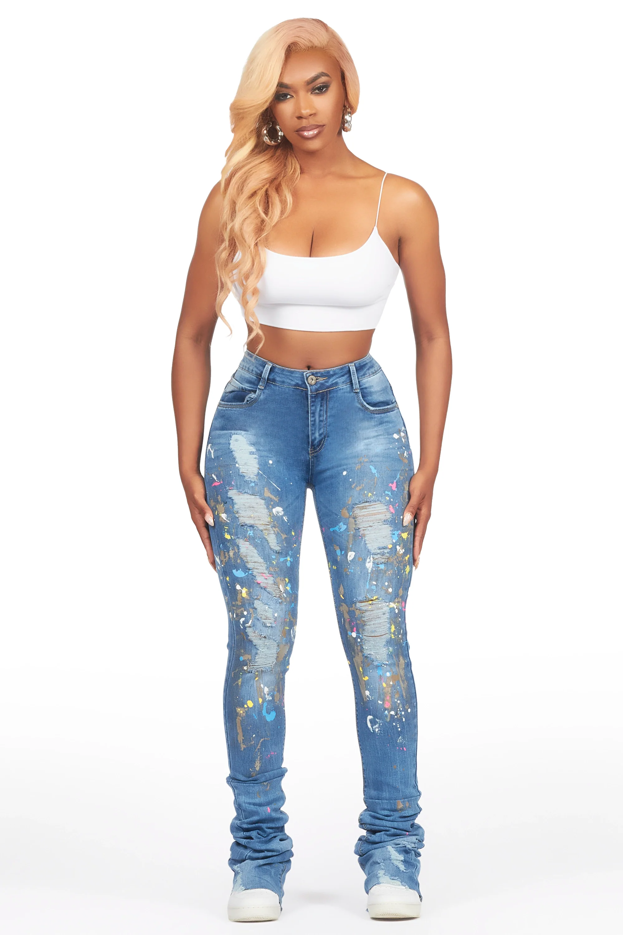 Tasheika Med. Wash Painted Super Stacked Jean - Image 3