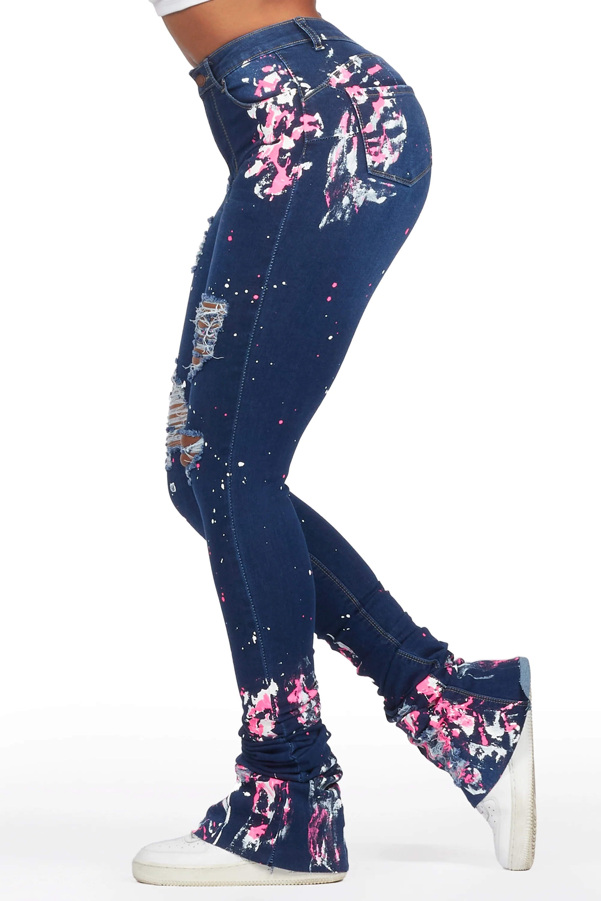 Lovie Dark Wash Painted Super Stacked Jean - Image 4